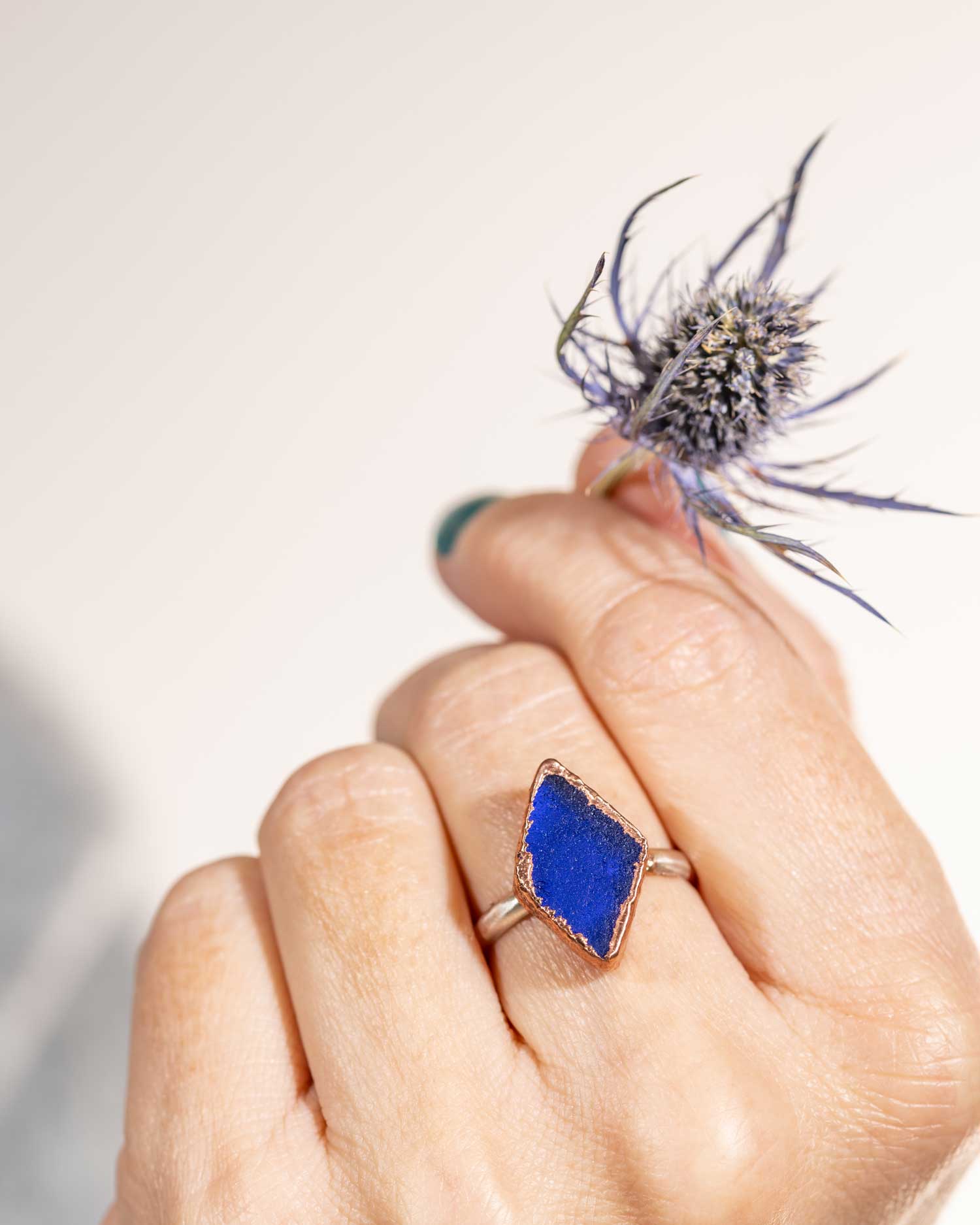 blue sea glass ring
