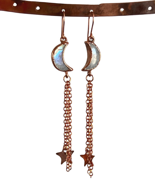 Reserved for Amy - Moonstone Shooting Star Earrings