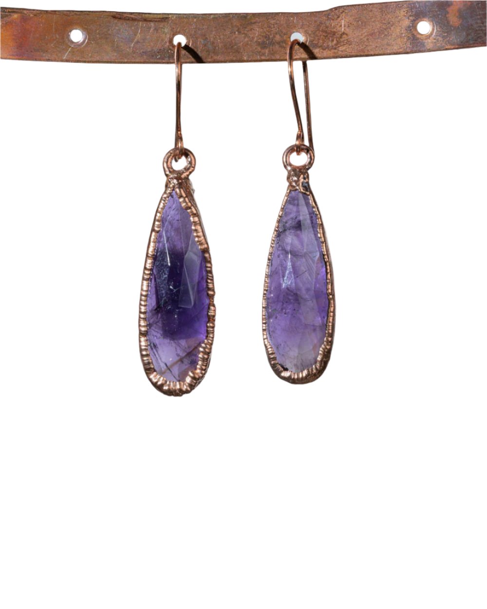 Amethyst Dangle Earrings in Copper