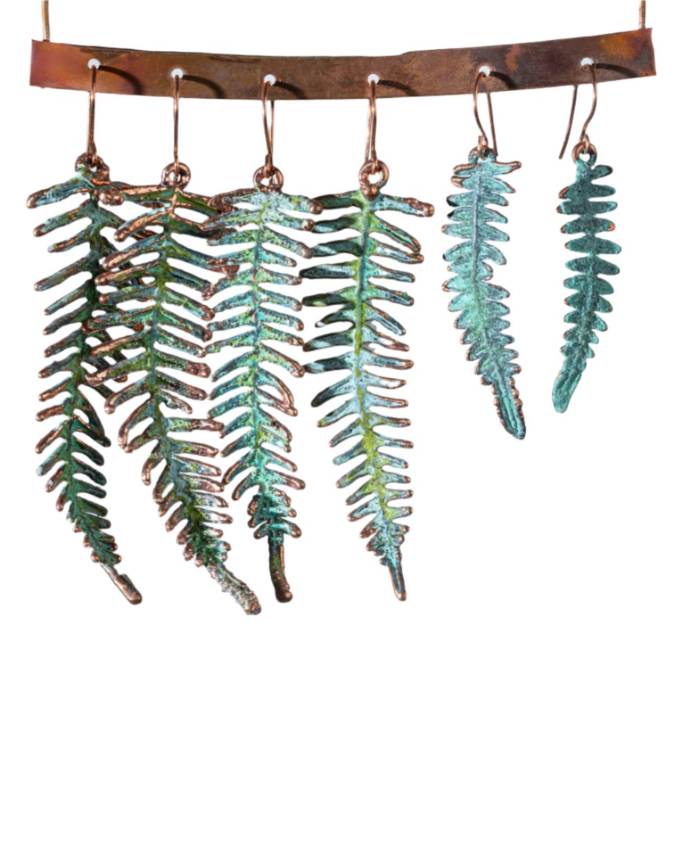 Green Copper Fern Earrings