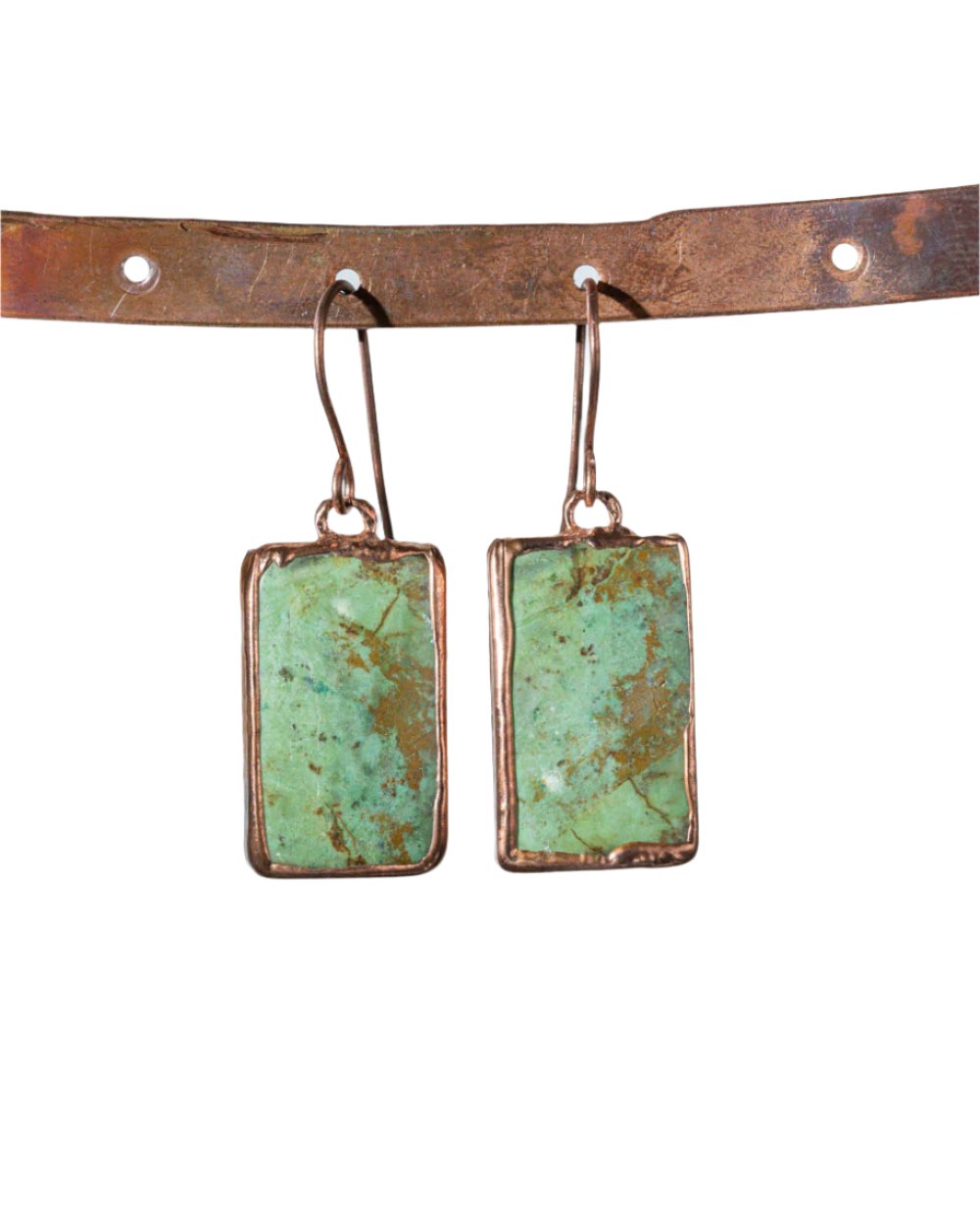 Rectangle Green Turquoise Dangle Earrings