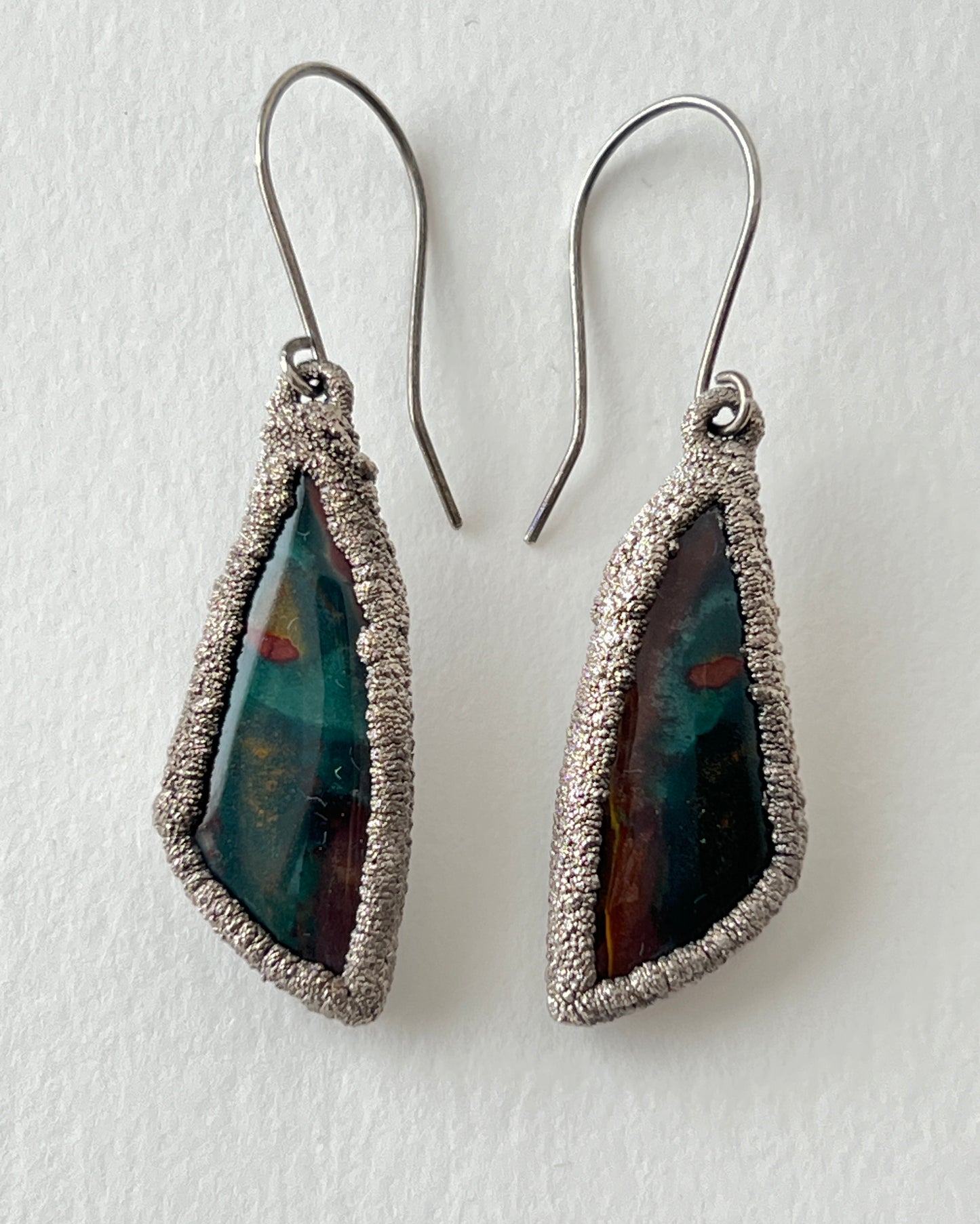 Moody Colors Wood Opal Earrings in Silver