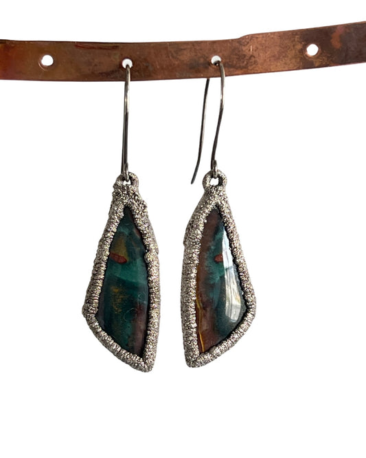 Moody Colors Wood Opal Earrings in Silver