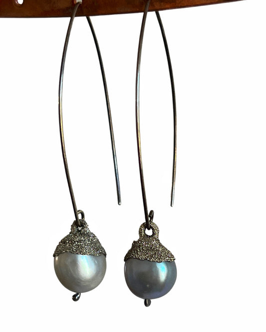 Long Gray Pearl Dangle Earrings