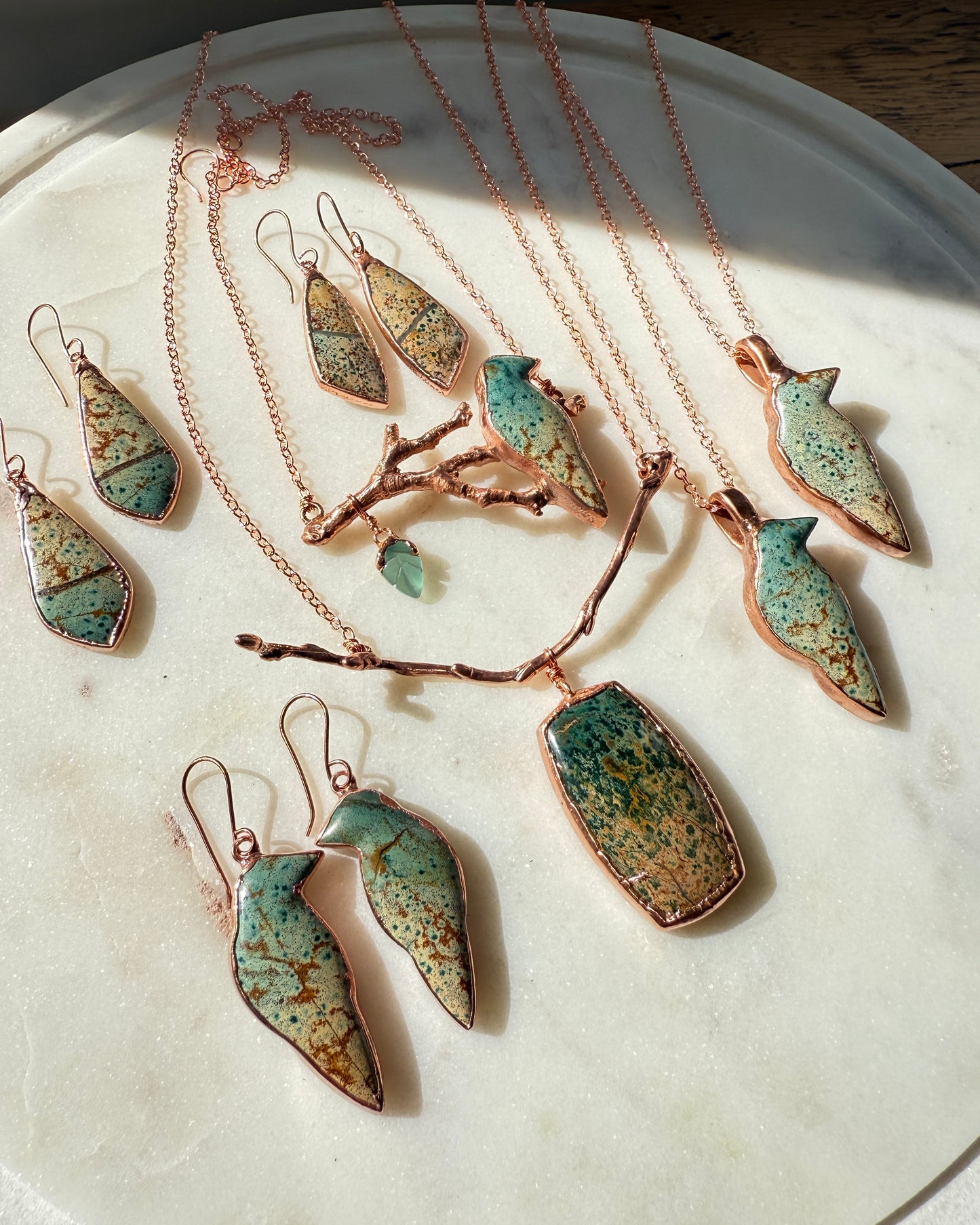 Morning Dew Jasper Bird Earrings