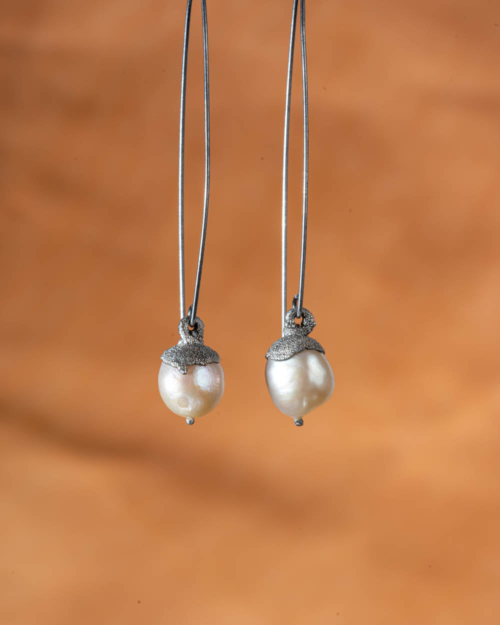 Pink Pearl Dangle Earrings in Silver