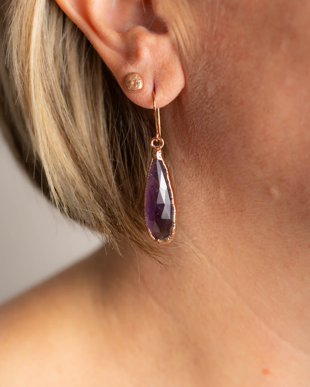 Amethyst Dangle Earrings in Copper