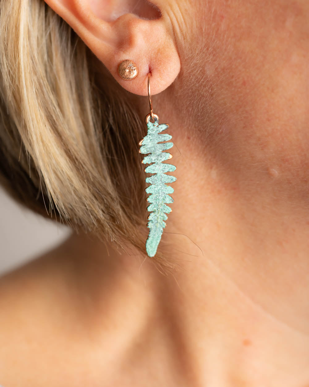 Green Copper Fern Earrings