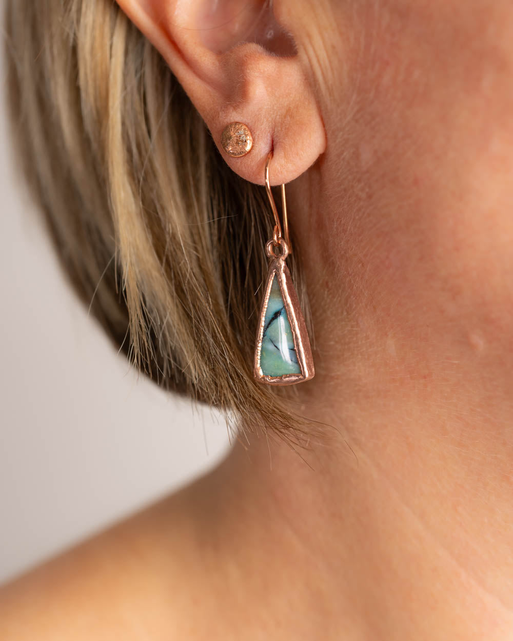 Tiny Wood Opal Earrings