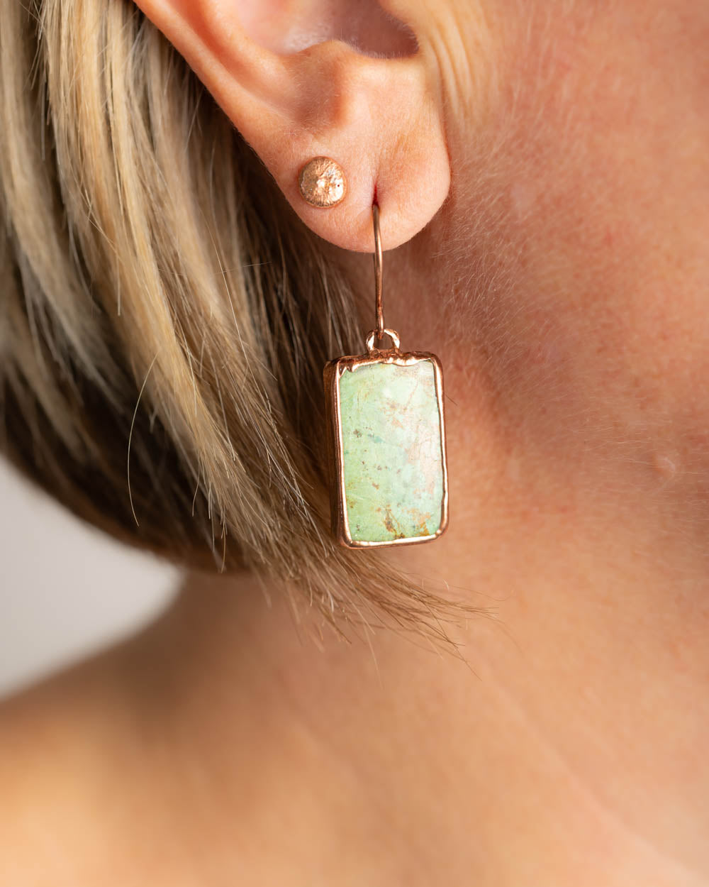 Rectangle Green Turquoise Dangle Earrings