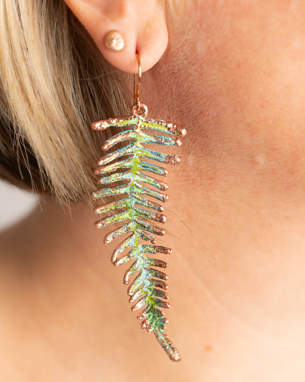 Green Copper Fern Earrings