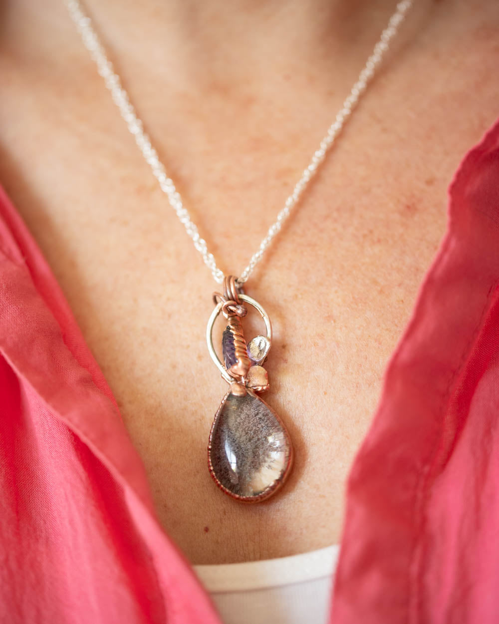 Garden Quartz Necklace with Amethyst in Copper and Silver