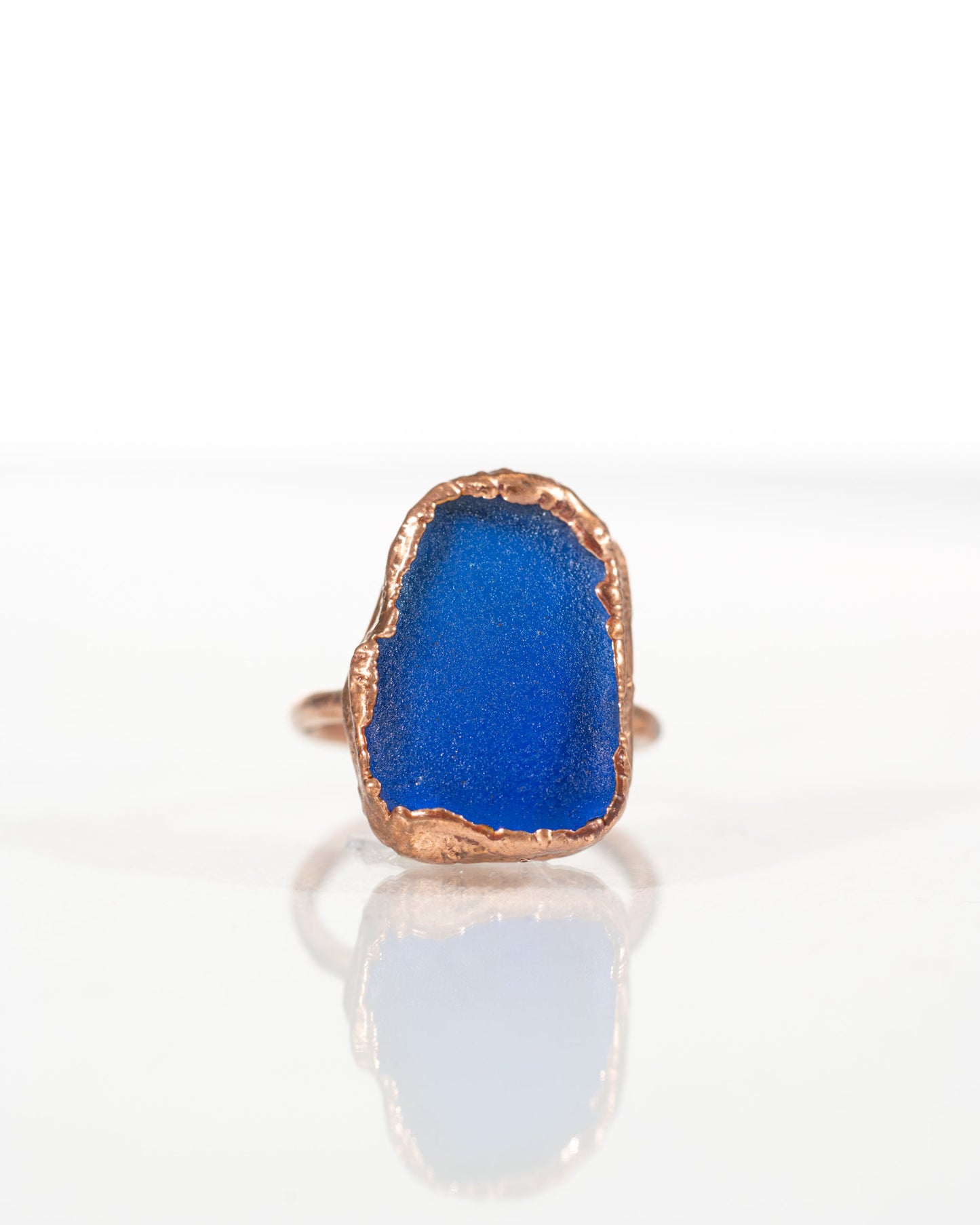 Electric Blue Sea Glass Ring sz 9