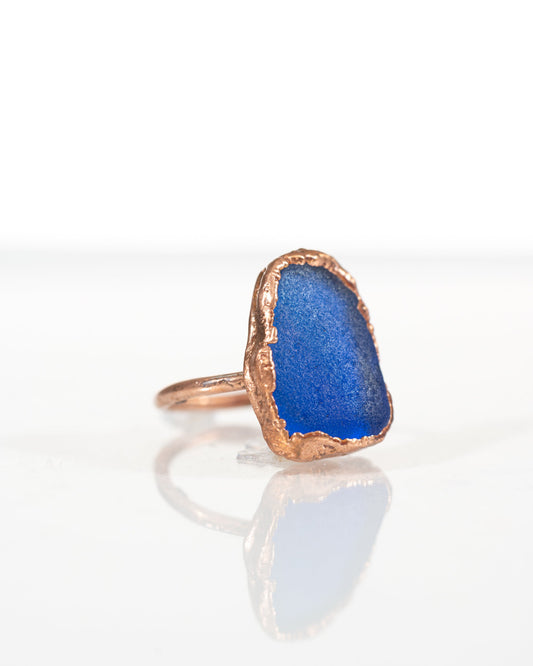 Electric Blue Sea Glass Ring sz 9