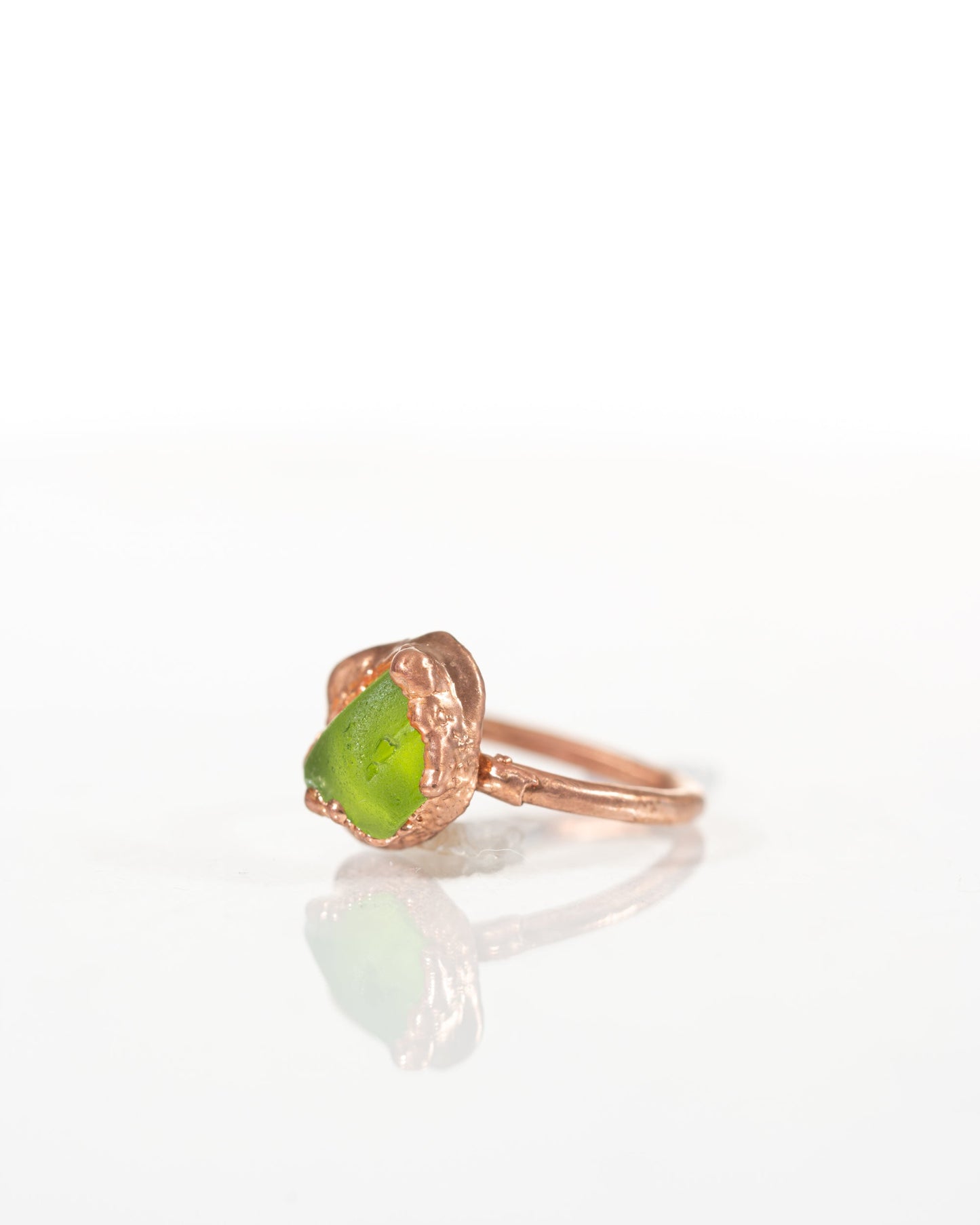 Chartreuse Green Sea Glass Ring sz 7.5