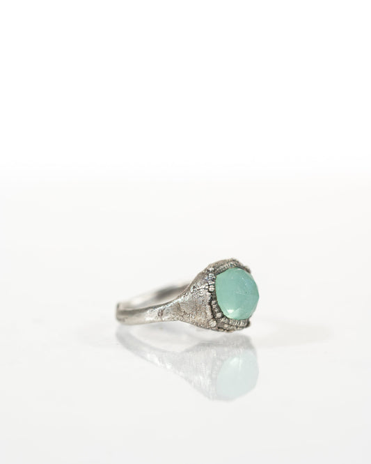 Faceted Chalcedony Ring in Silver sz 4.5