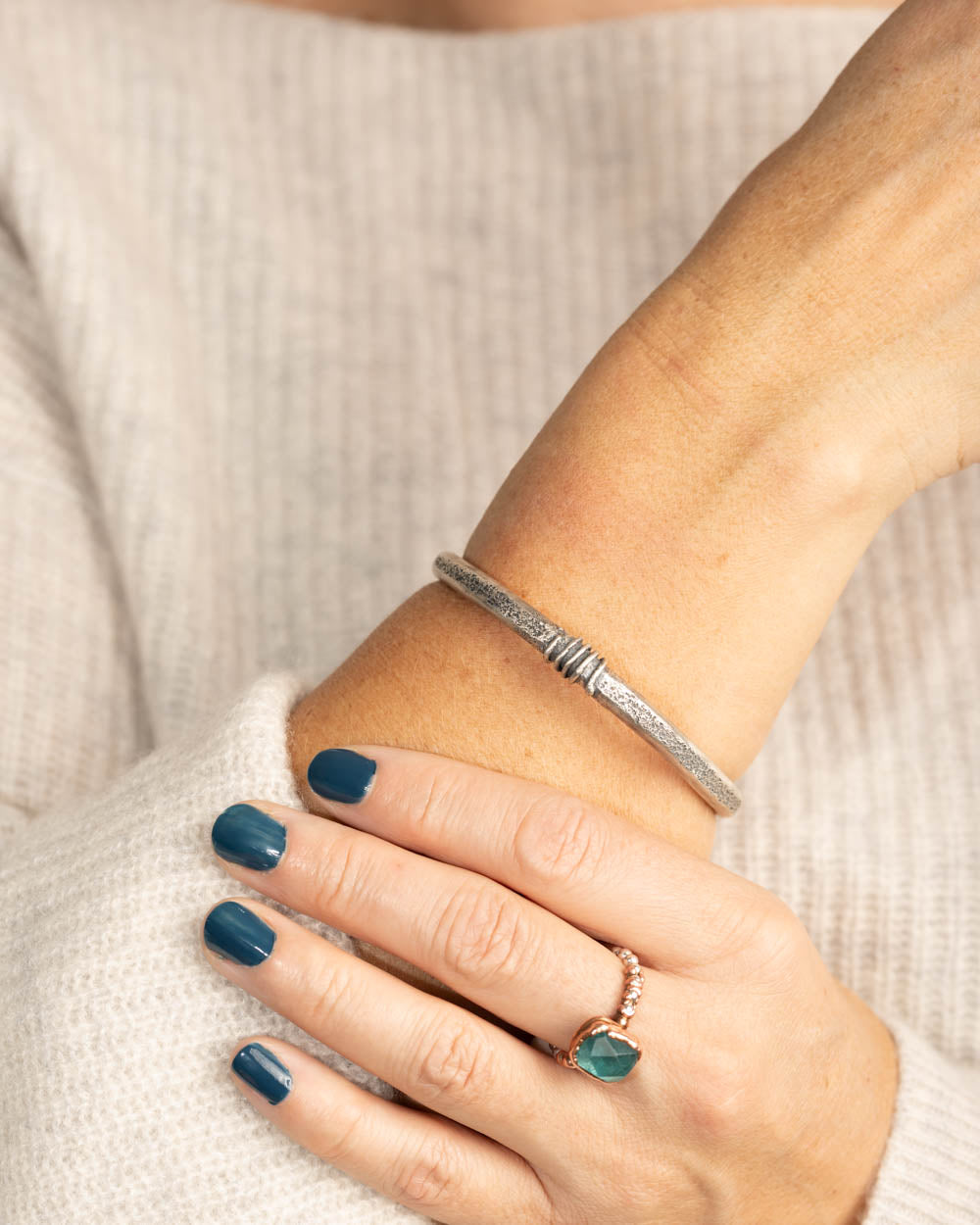 Chunky Blackened Silver Bangle Bracelet