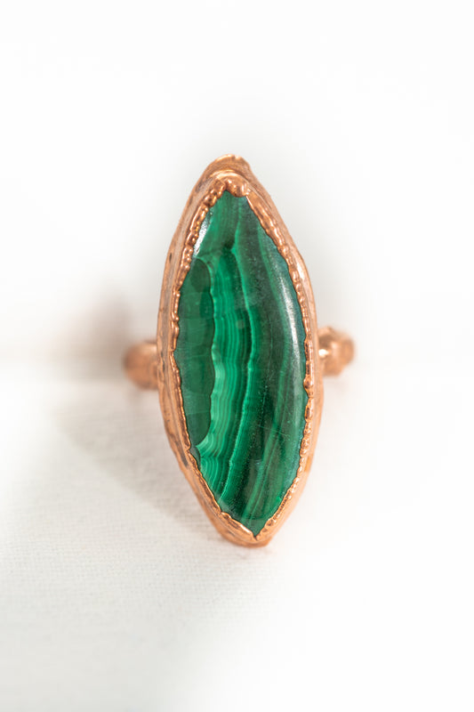 Marquis Malachite Ring in Copper sz 8
