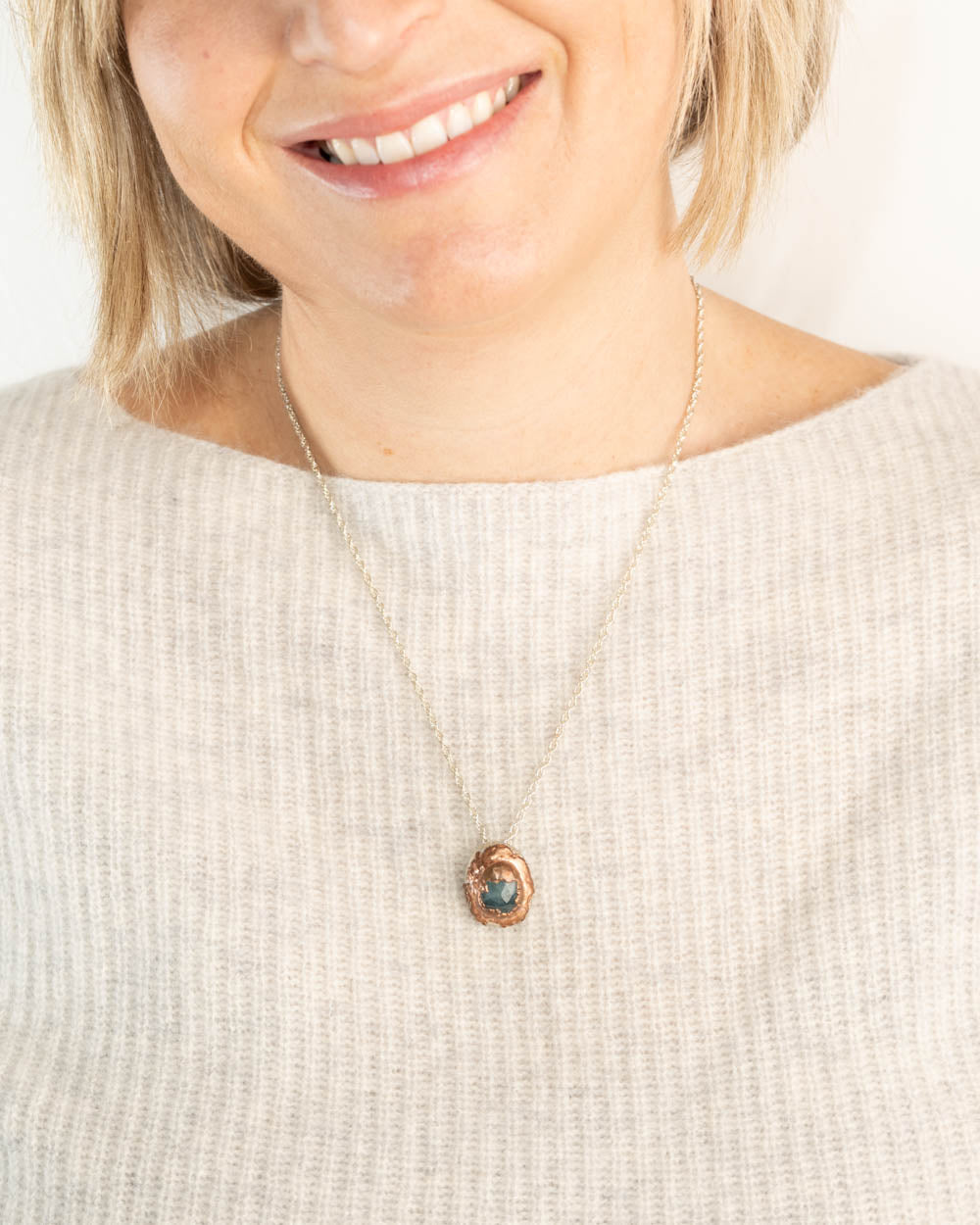 Grandidiertite Stone Necklace with Recycled Silver and Copper