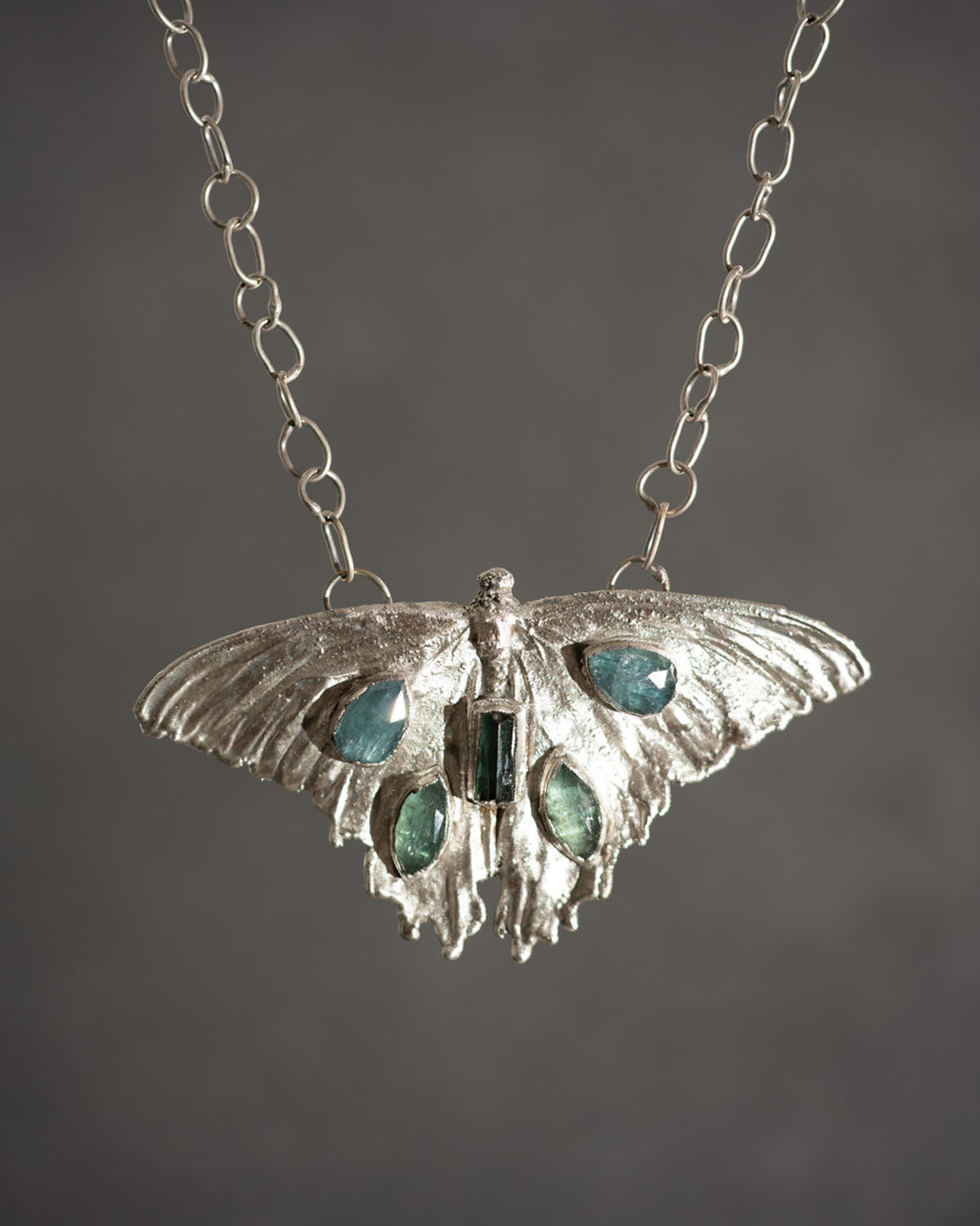 Large Butterfly Necklace with Tourmaline & Kyanite