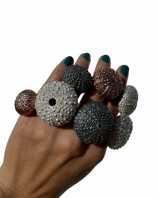 Large Sea Urchin Rings - REAL SHELLS - Silver and Copper