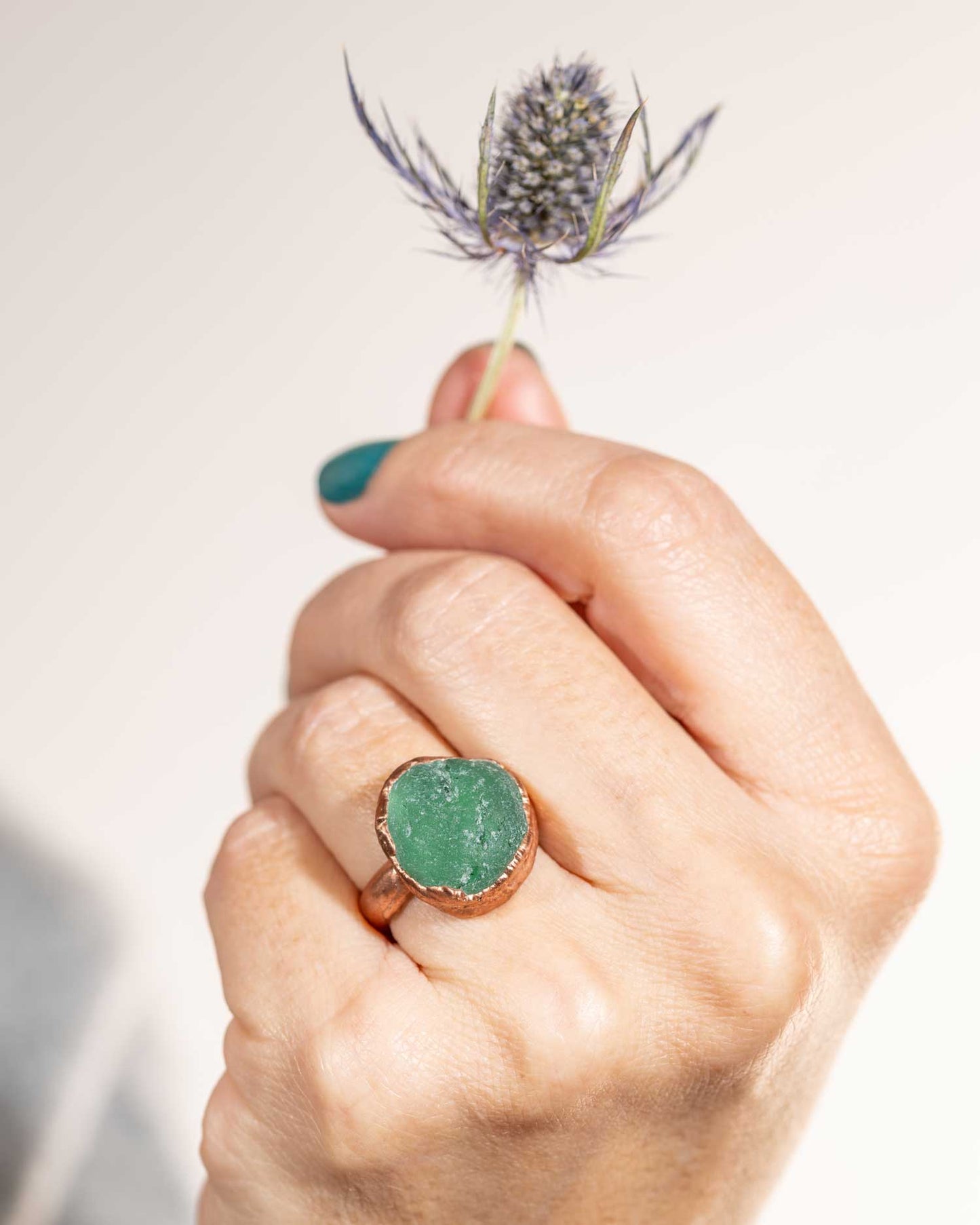 Teal Sea Glass Ring