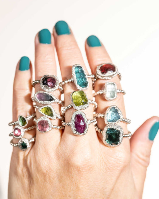 sparkly silver gemstone stacker rings