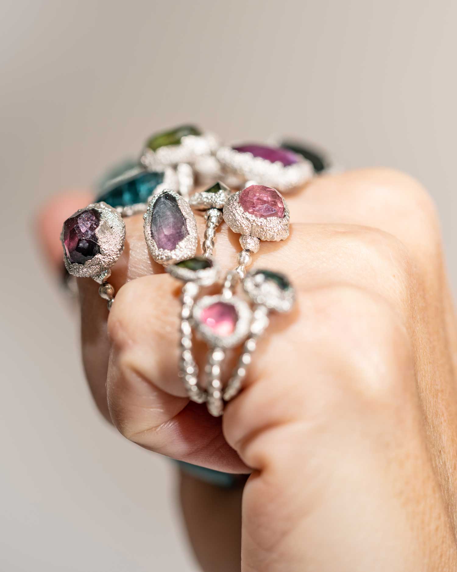 sparkly silver gemstone stacker rings