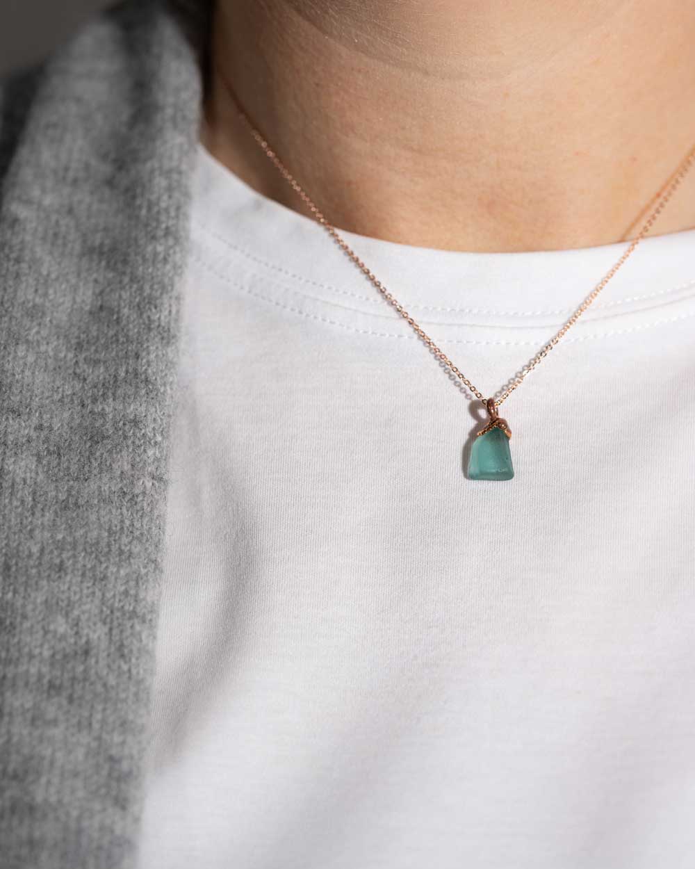 Copper or Silver Sea Glass Mini Pendant Necklaces - Best Seller!