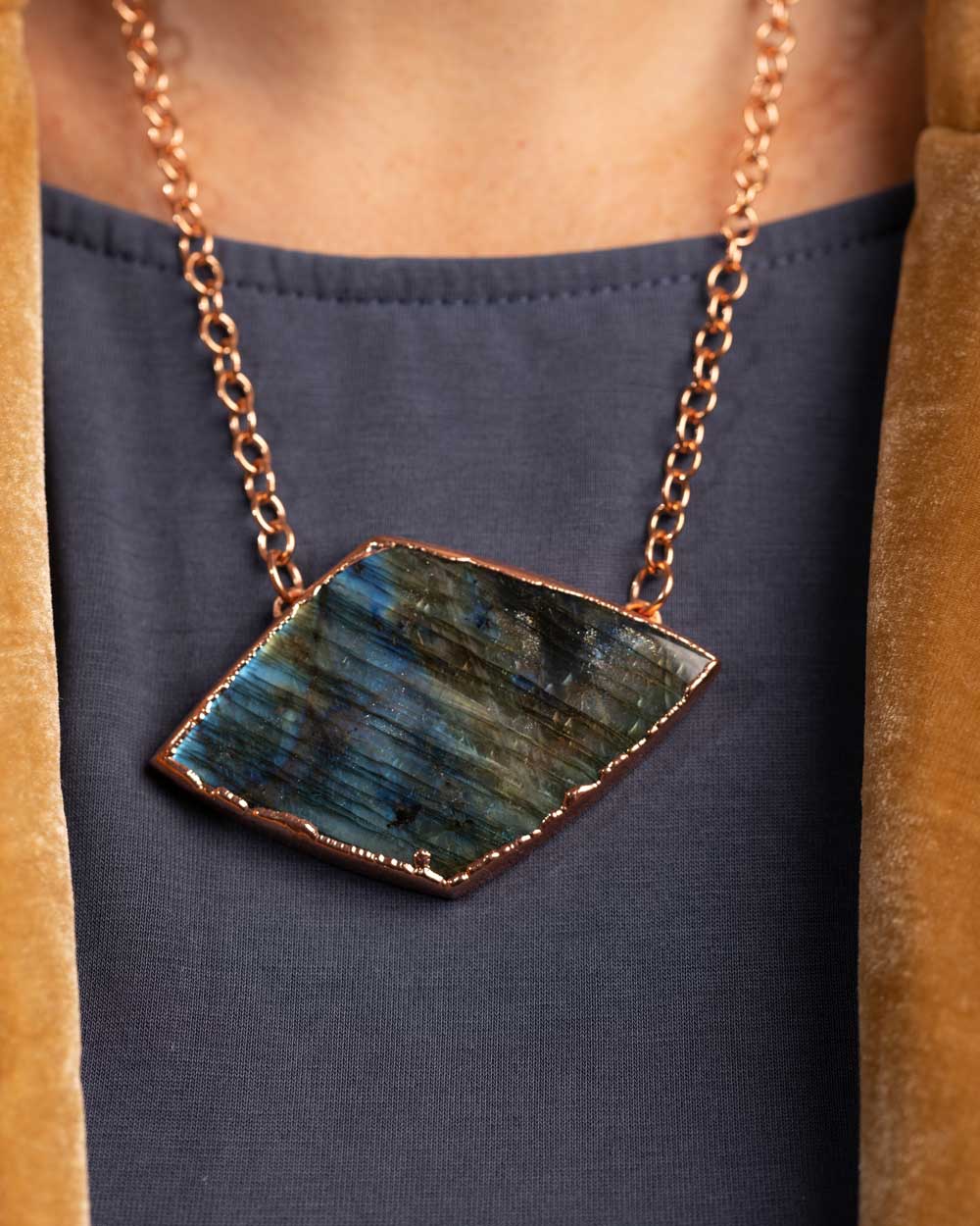 labradorite statement necklace in copper