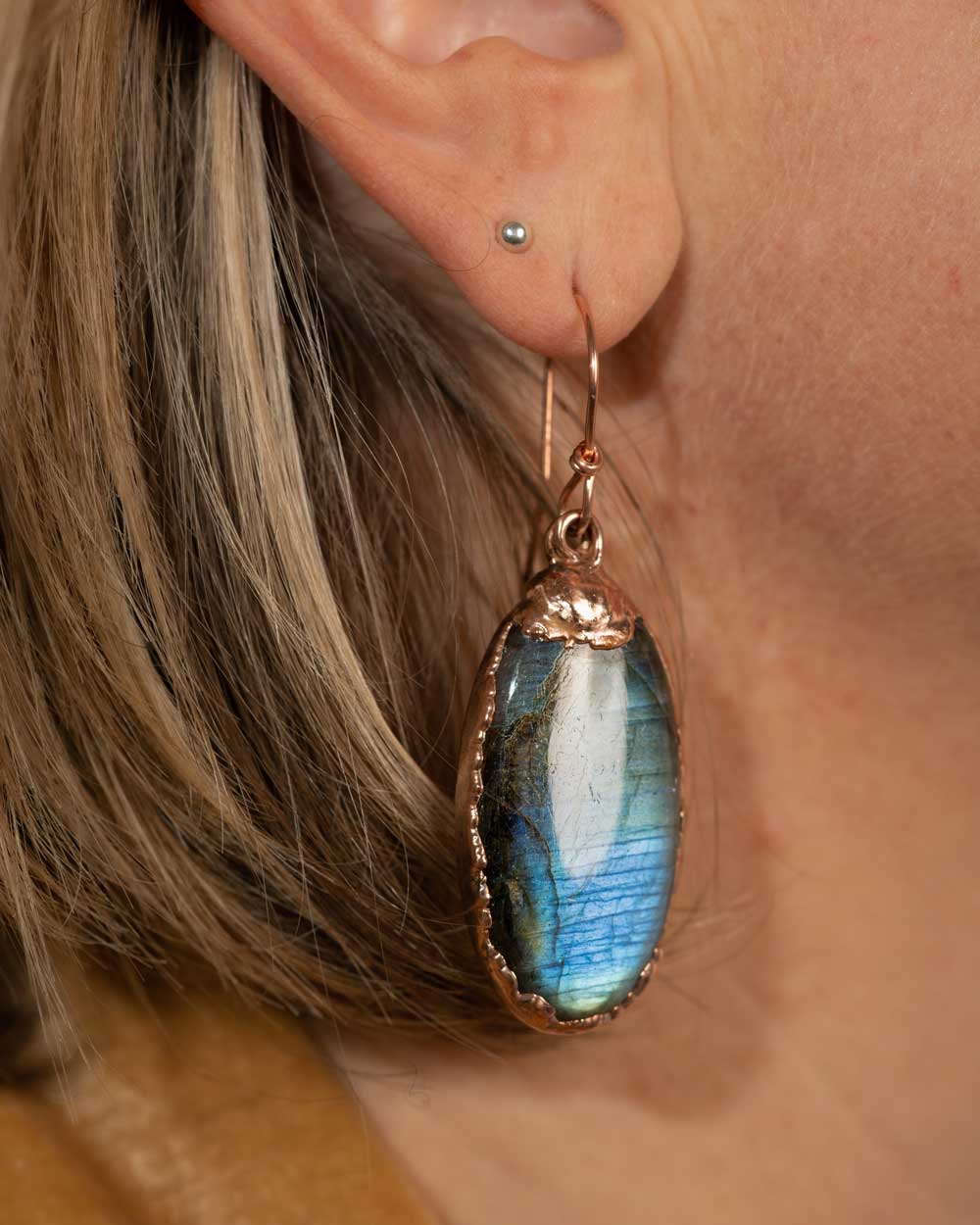 labradorite copper earrings