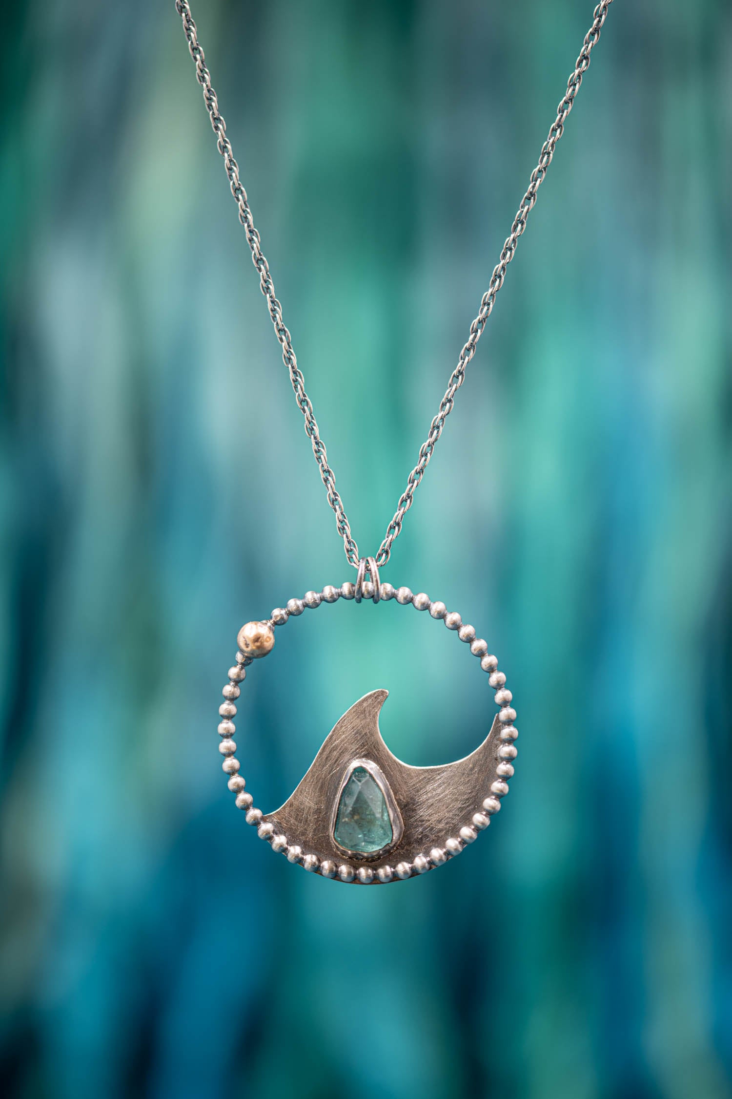 ocean drop silver apatite wave necklace