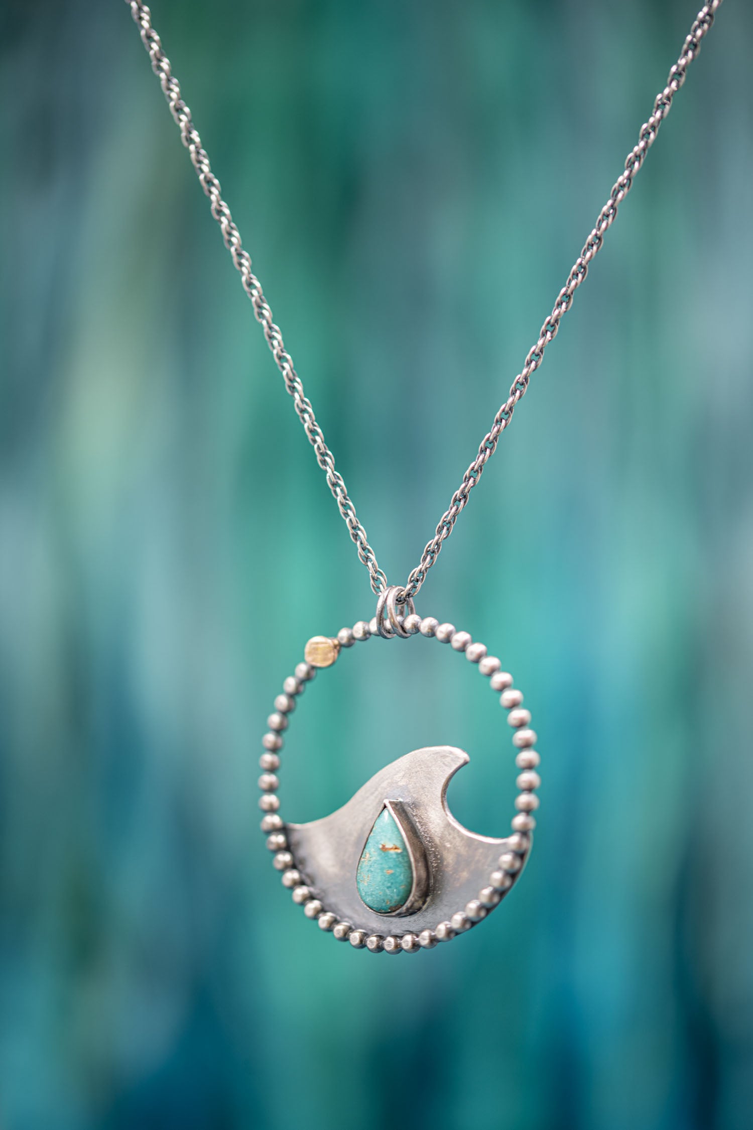 ocean drop silver turquoise wave necklace