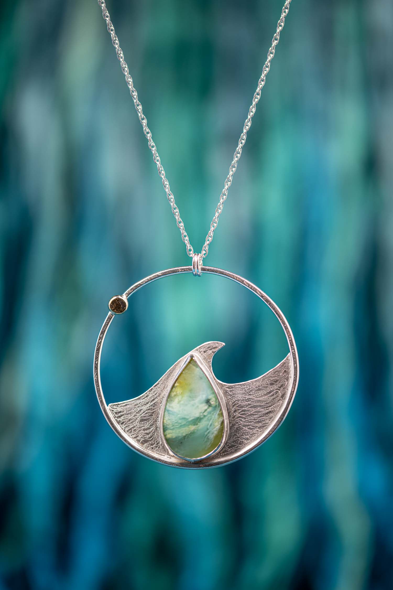 ocean drop wood opal silver pendant