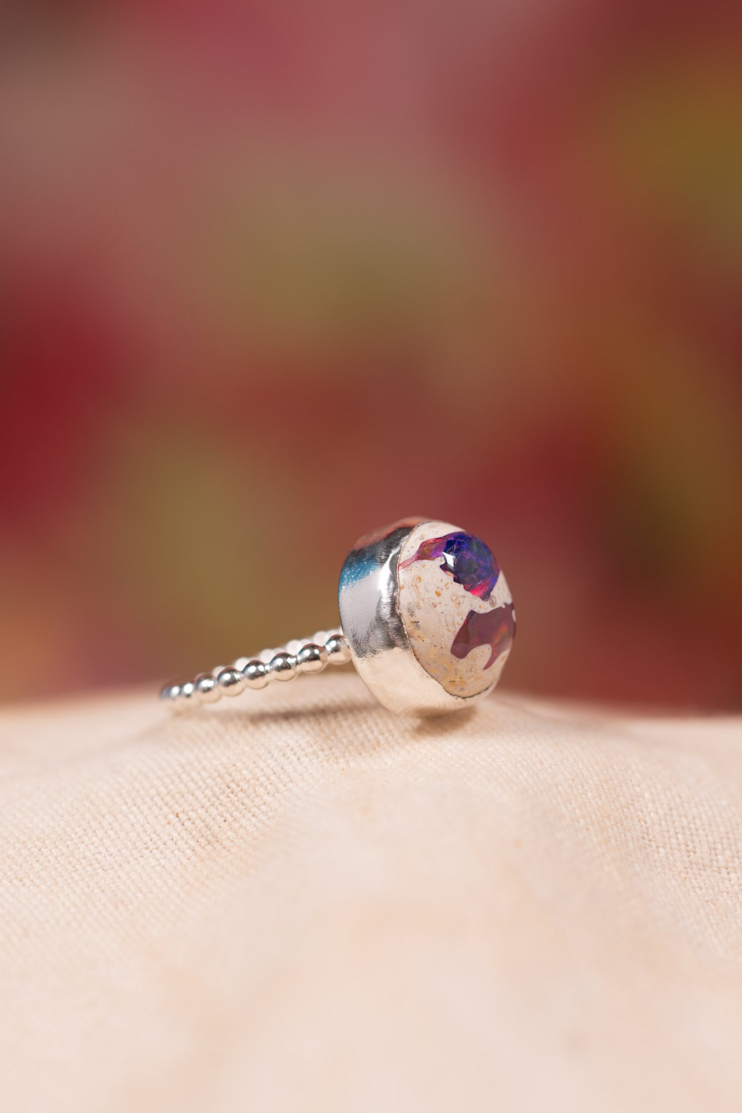 Pink and Purple Galaxy Opal Ring in Silver