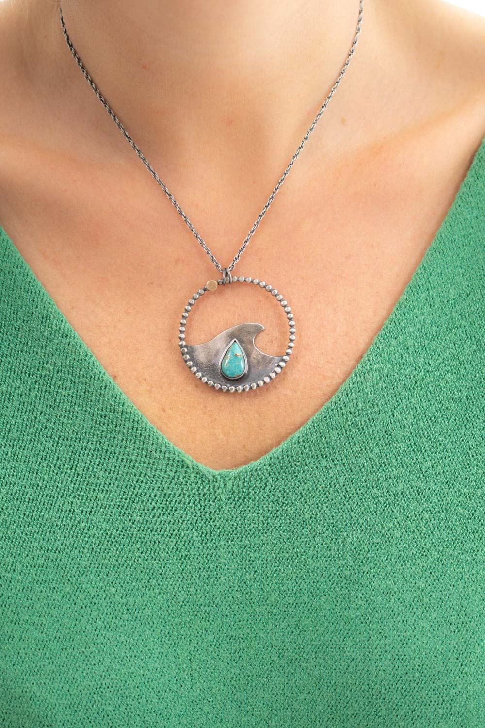 ocean drop silver wave pendant necklace
