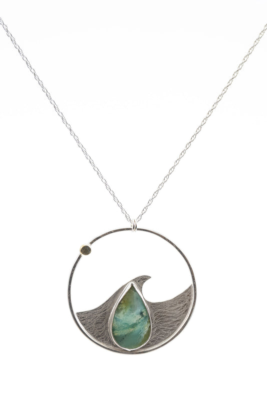 sterling silver wood opal wave pendant necklace with 14k gold sun