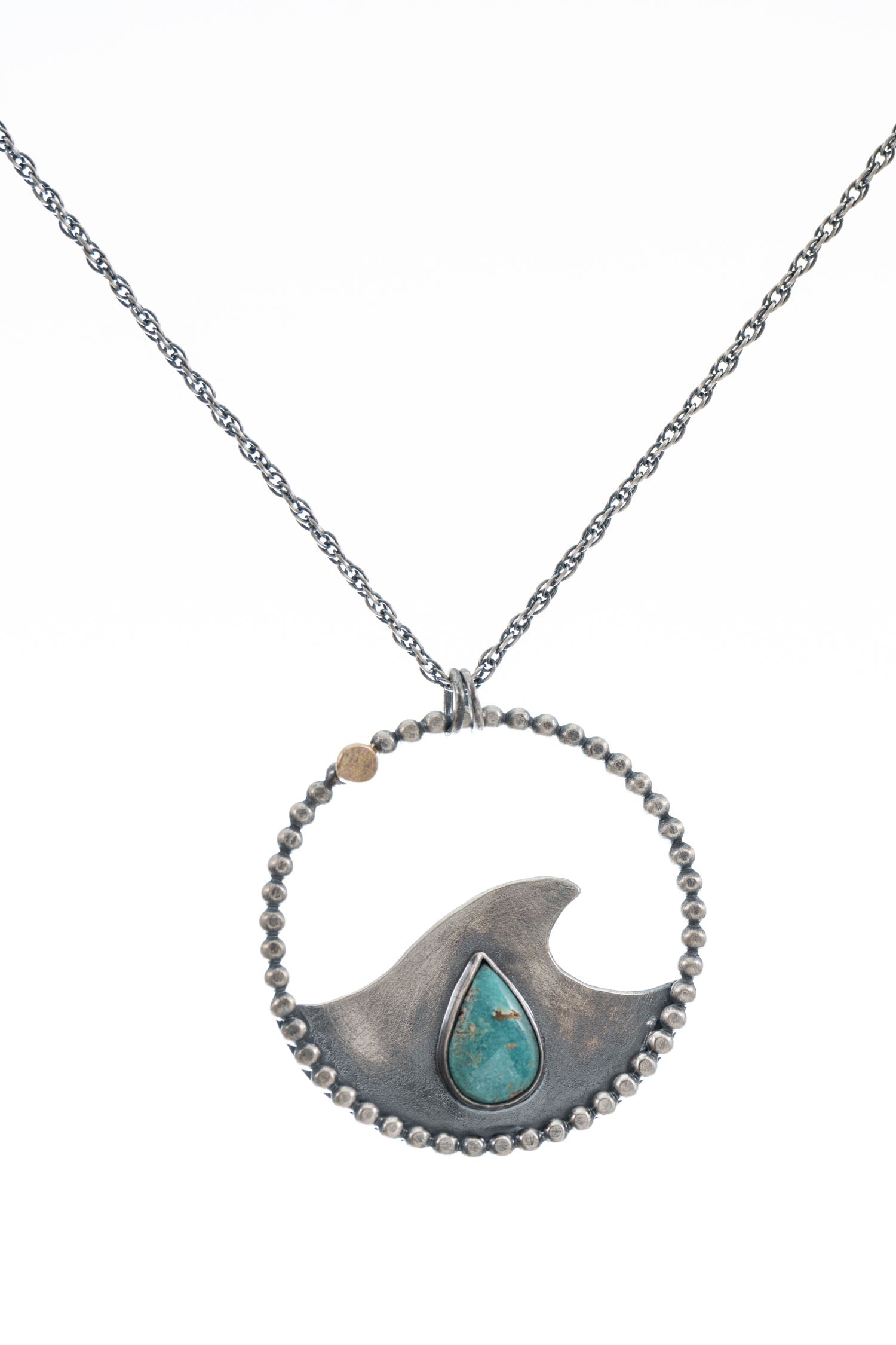 sterling silver turquoise wave pendant necklace with 14k gold sun