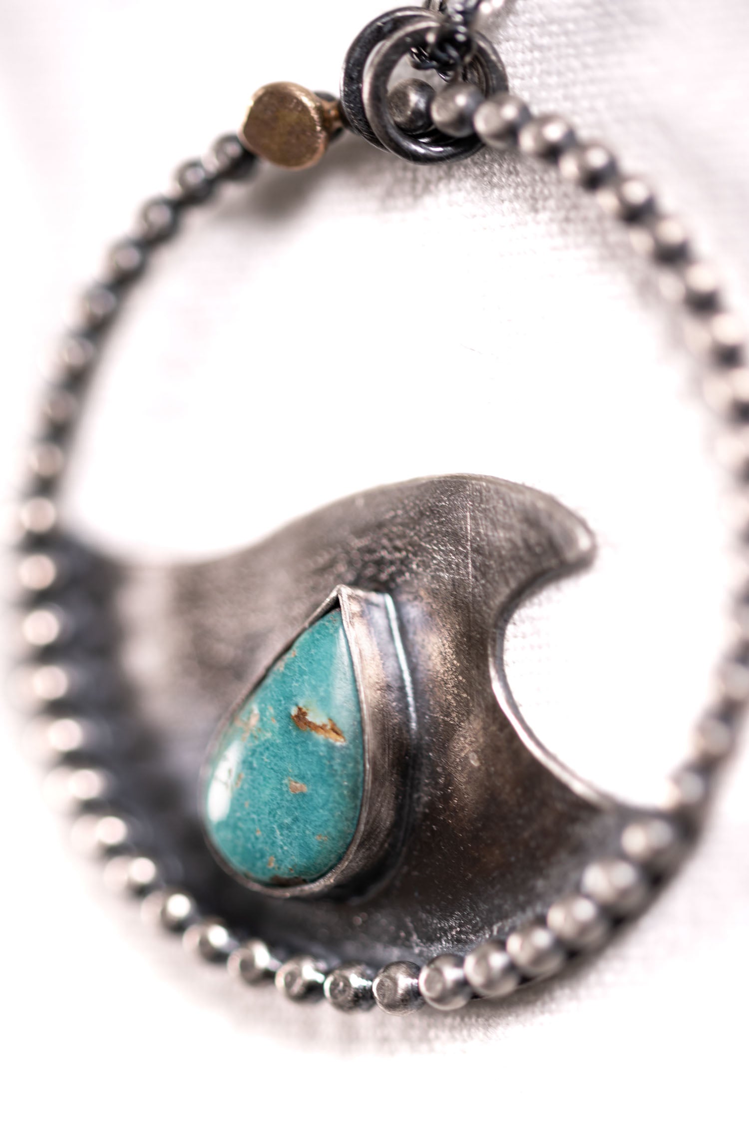 ocean drop wave pendant silver and turquoise with 14k gold sun