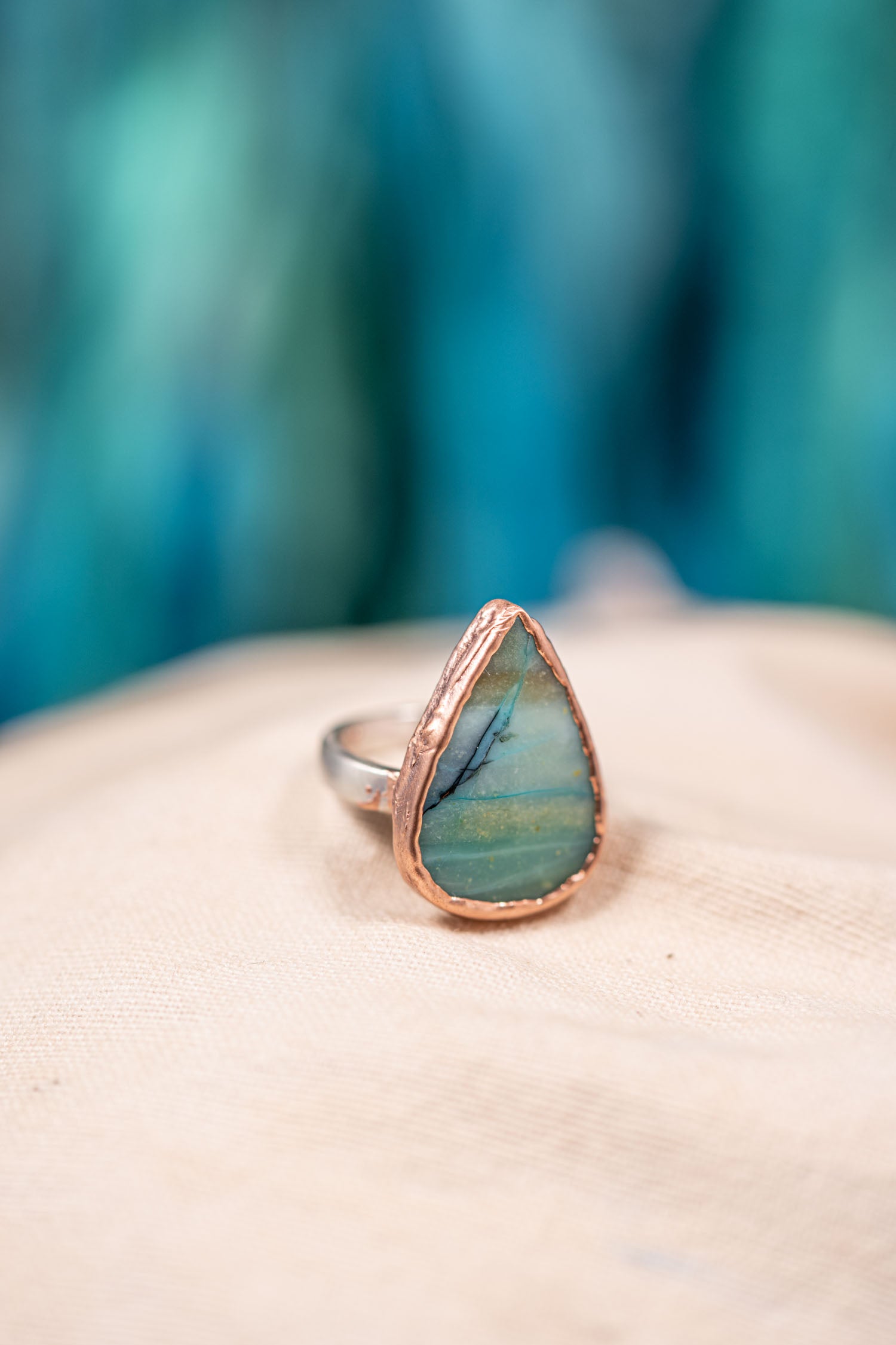 teardrop wood opal beach stone ring