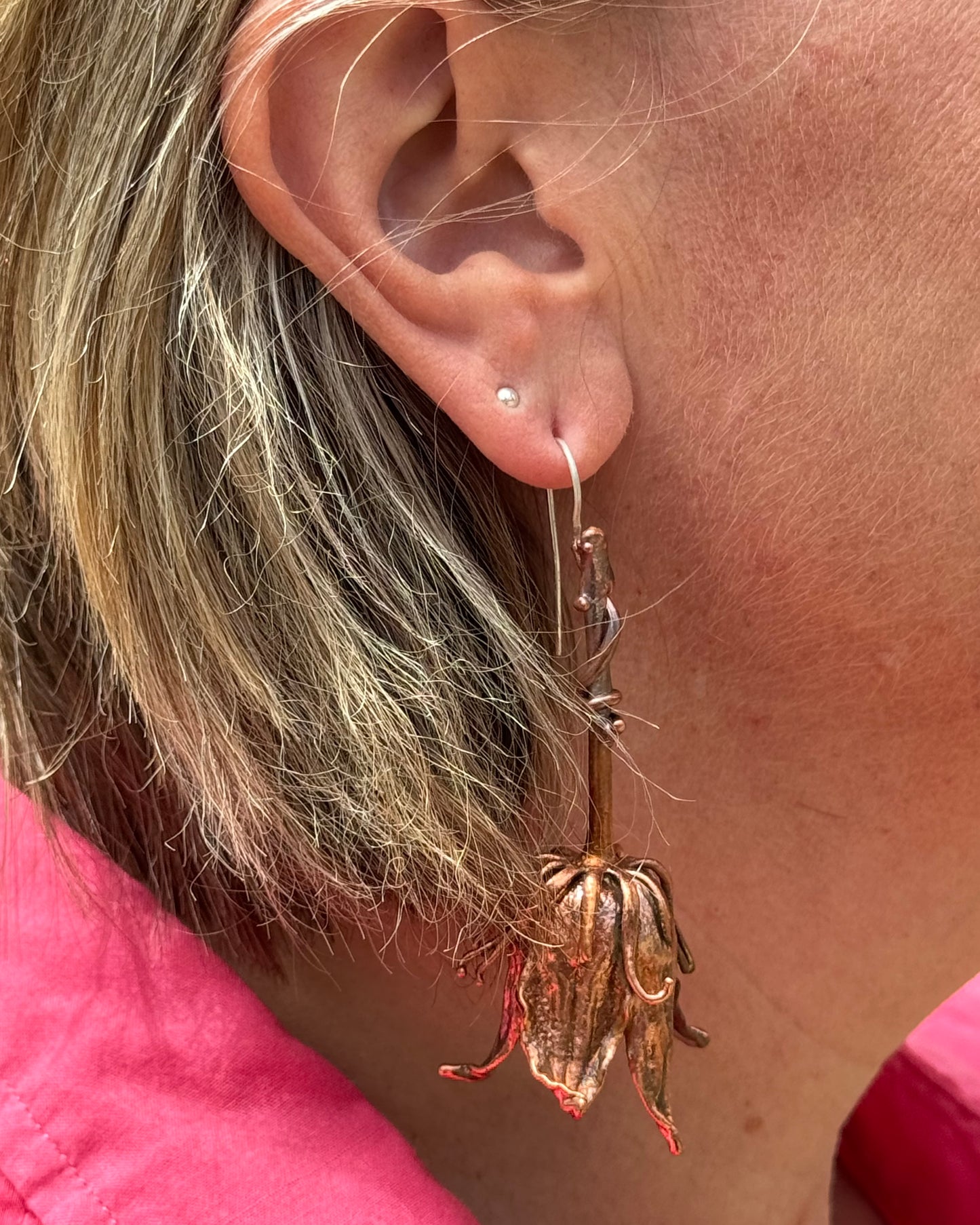 Copper Flower Earrings Boho Statement Jewelry