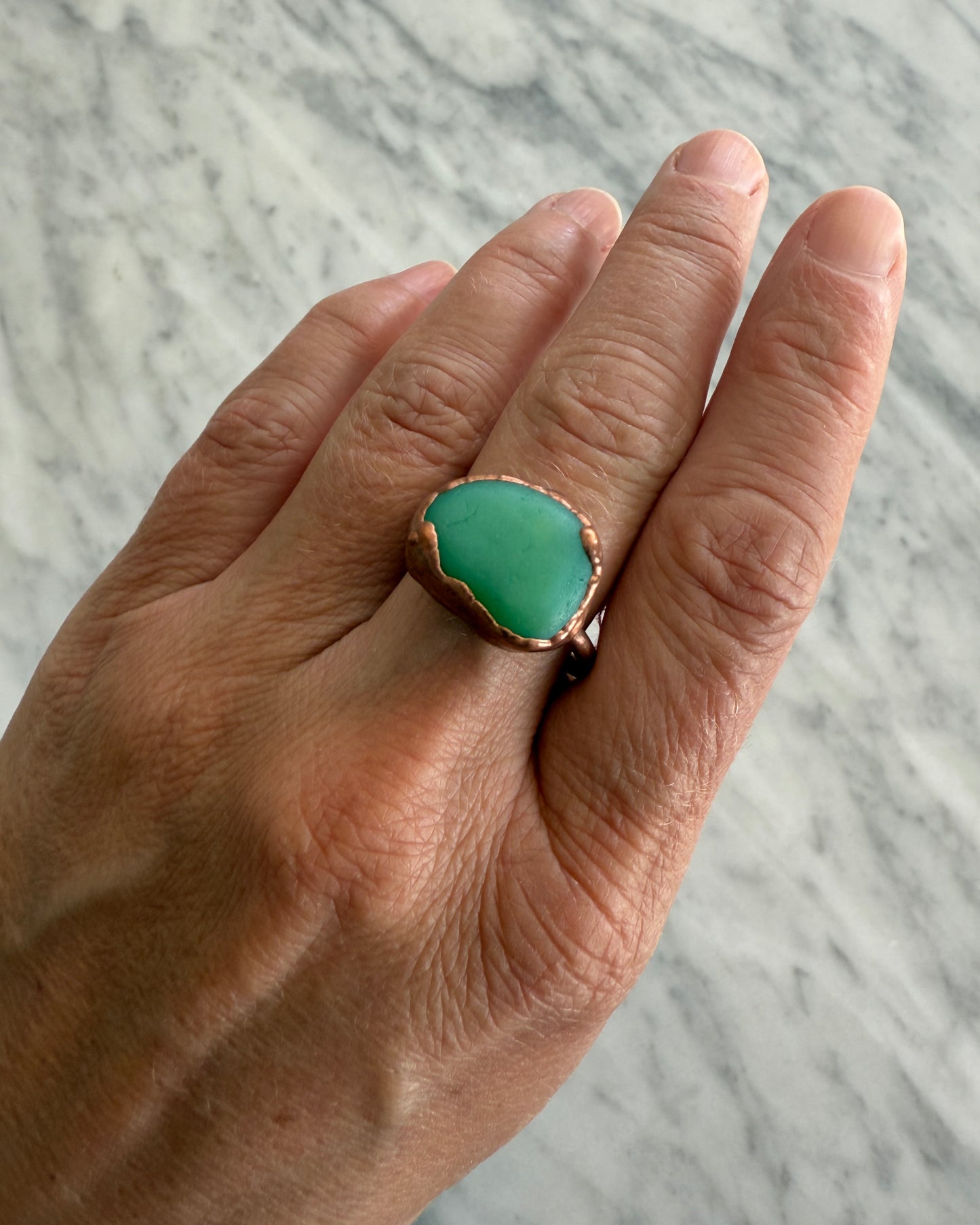 Jadeite Sea Glass Ring sz 10.5
