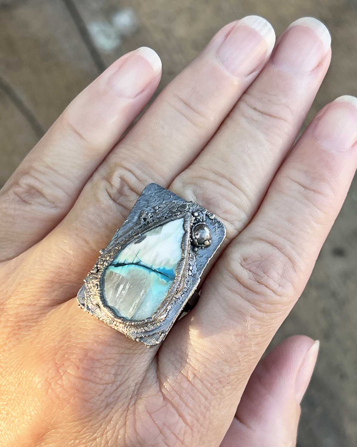 Turquoise Wood Opal Silver Ring