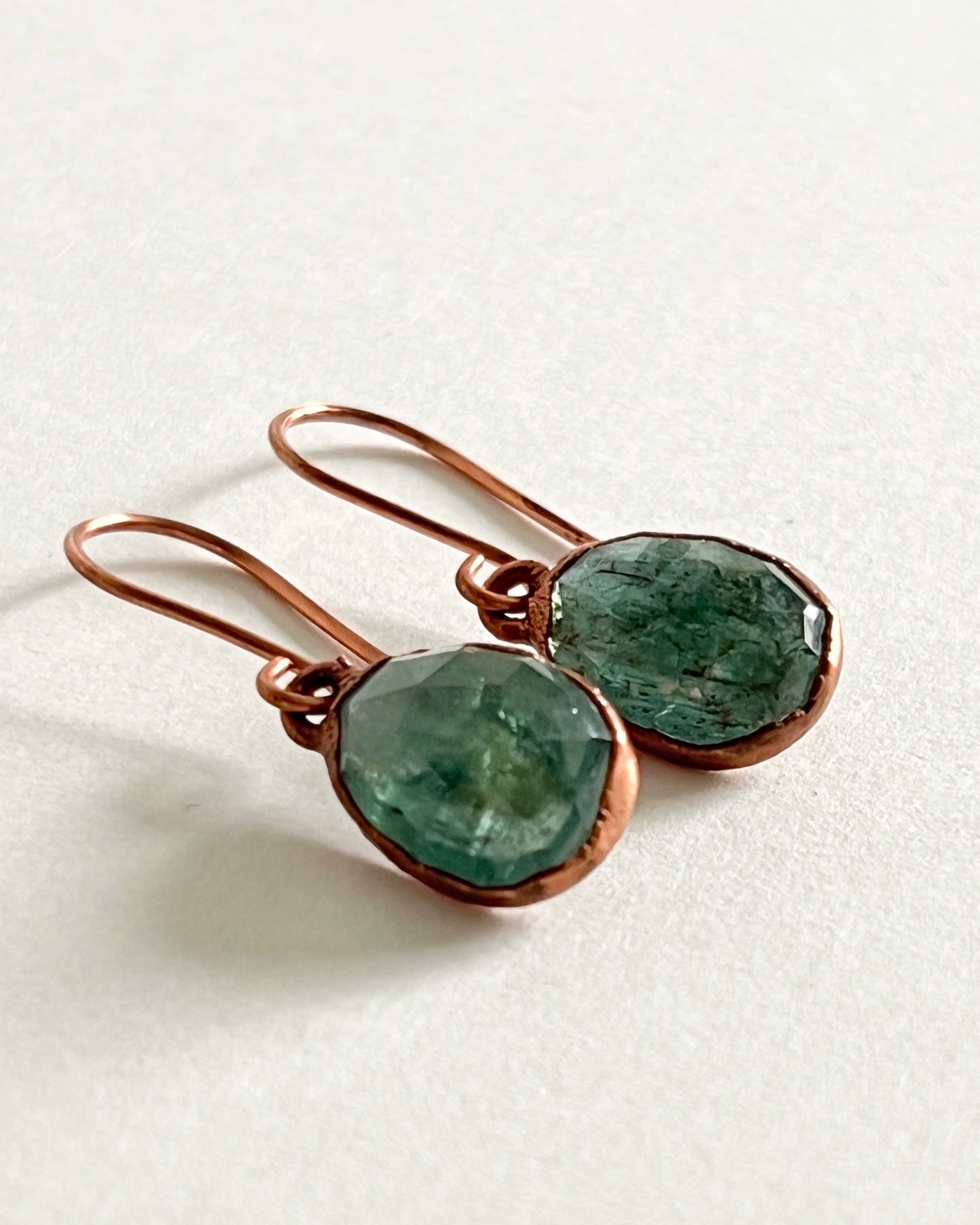 Green Kyanite Earrings in Copper
