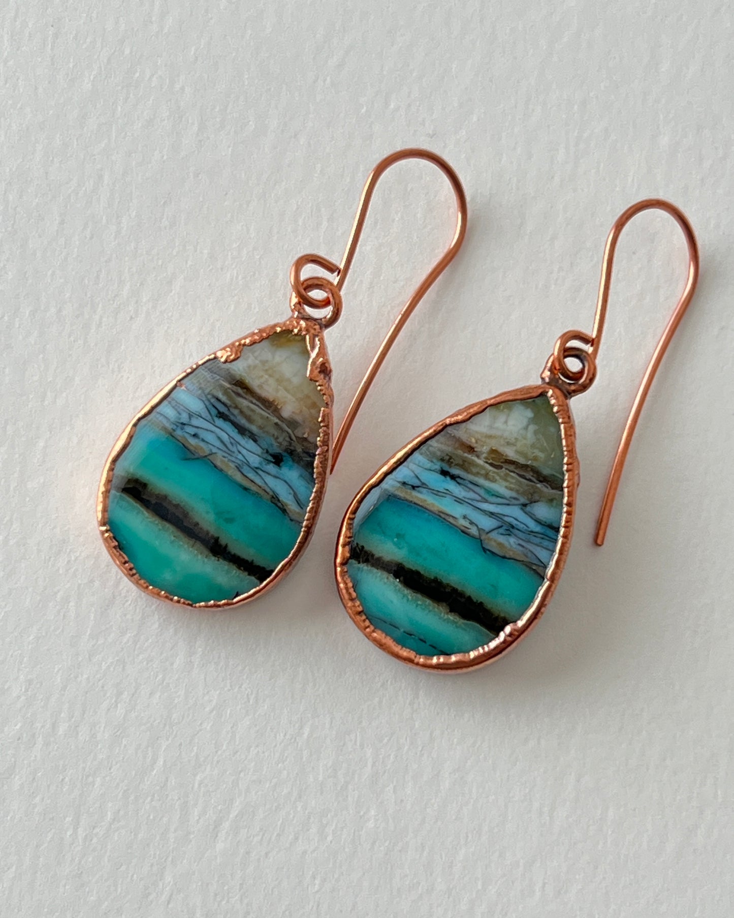 Ocean Blue Wood Opal Earrings