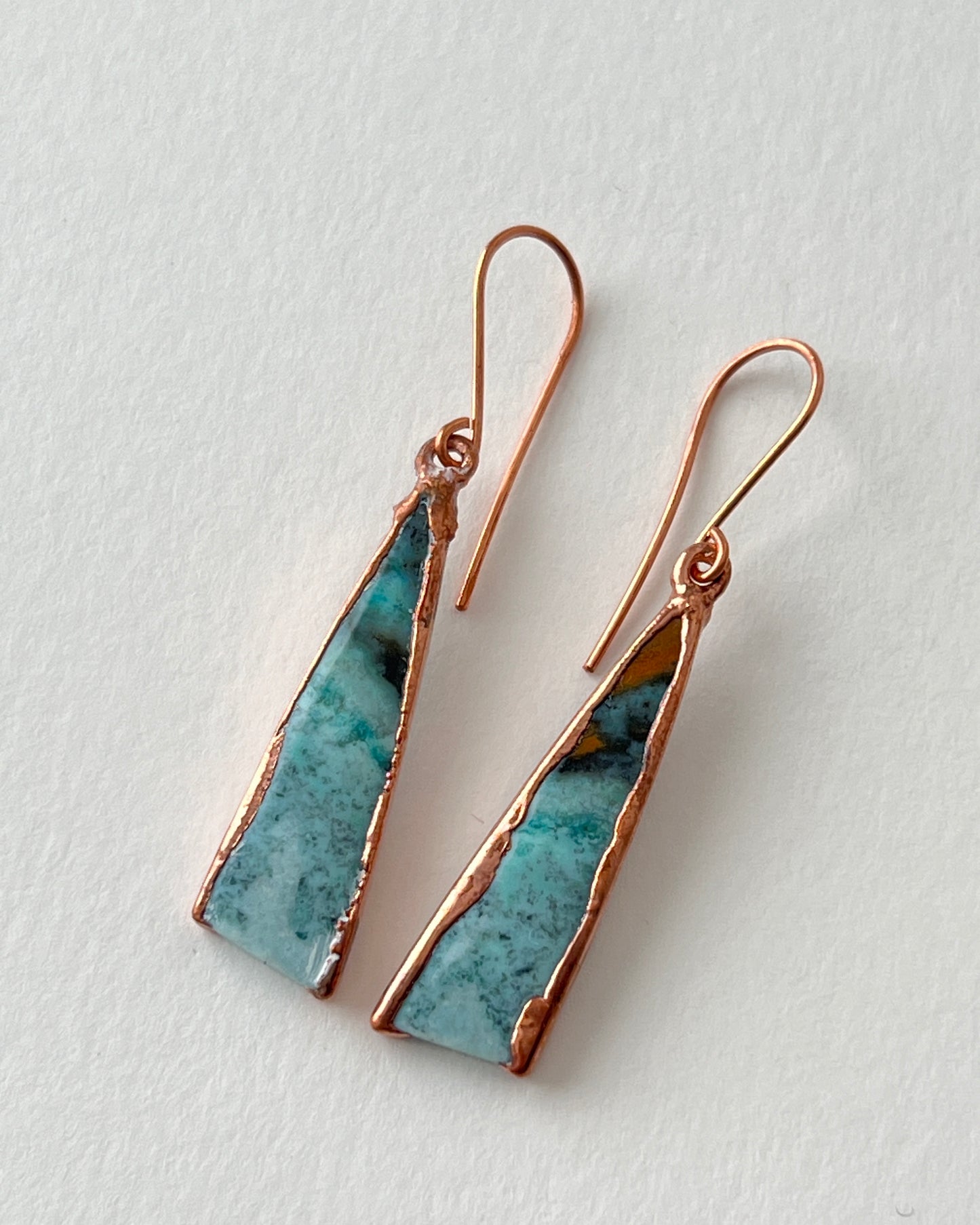 Lightweight Wood Opal Earrings in Copper