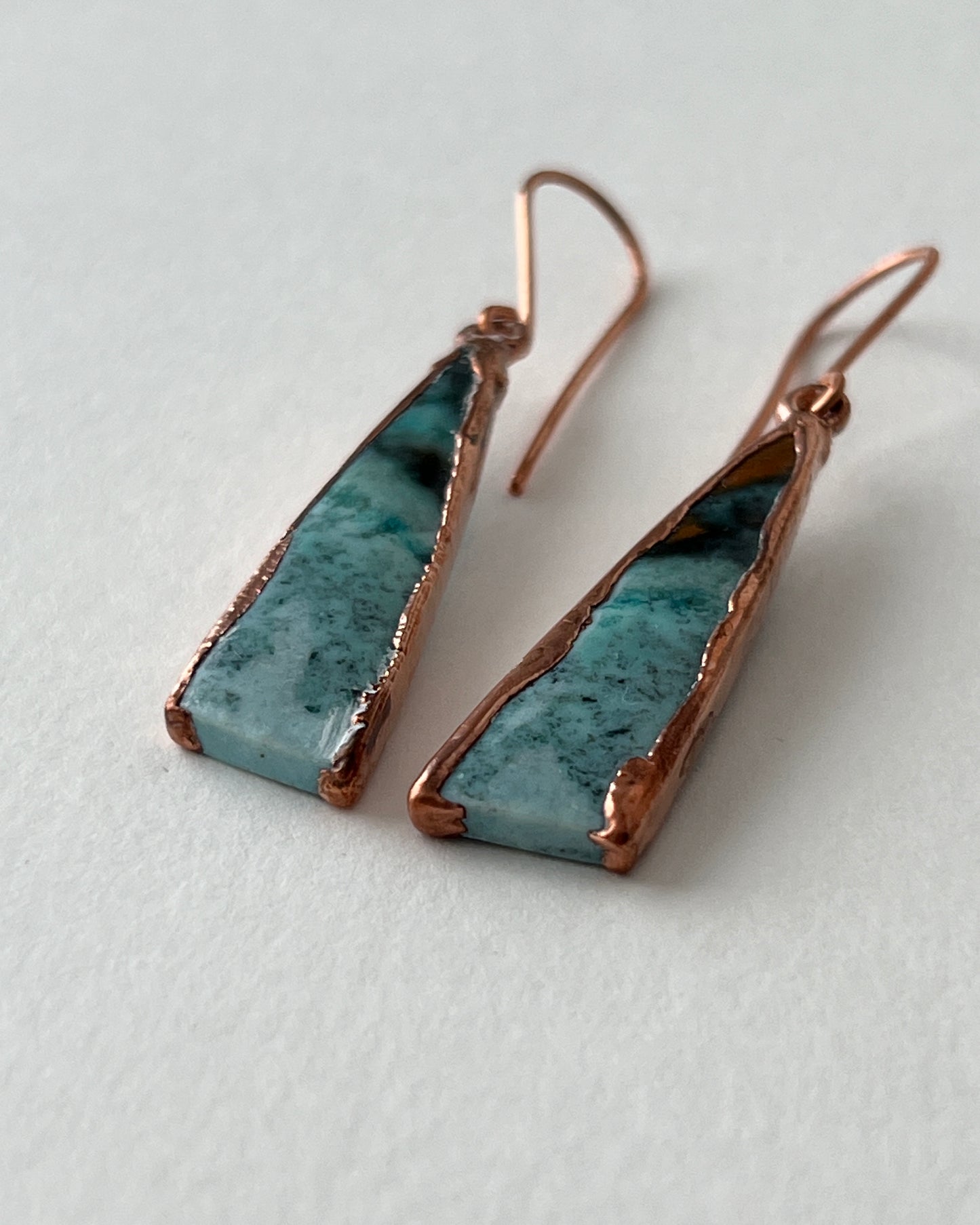 Lightweight Wood Opal Earrings in Copper