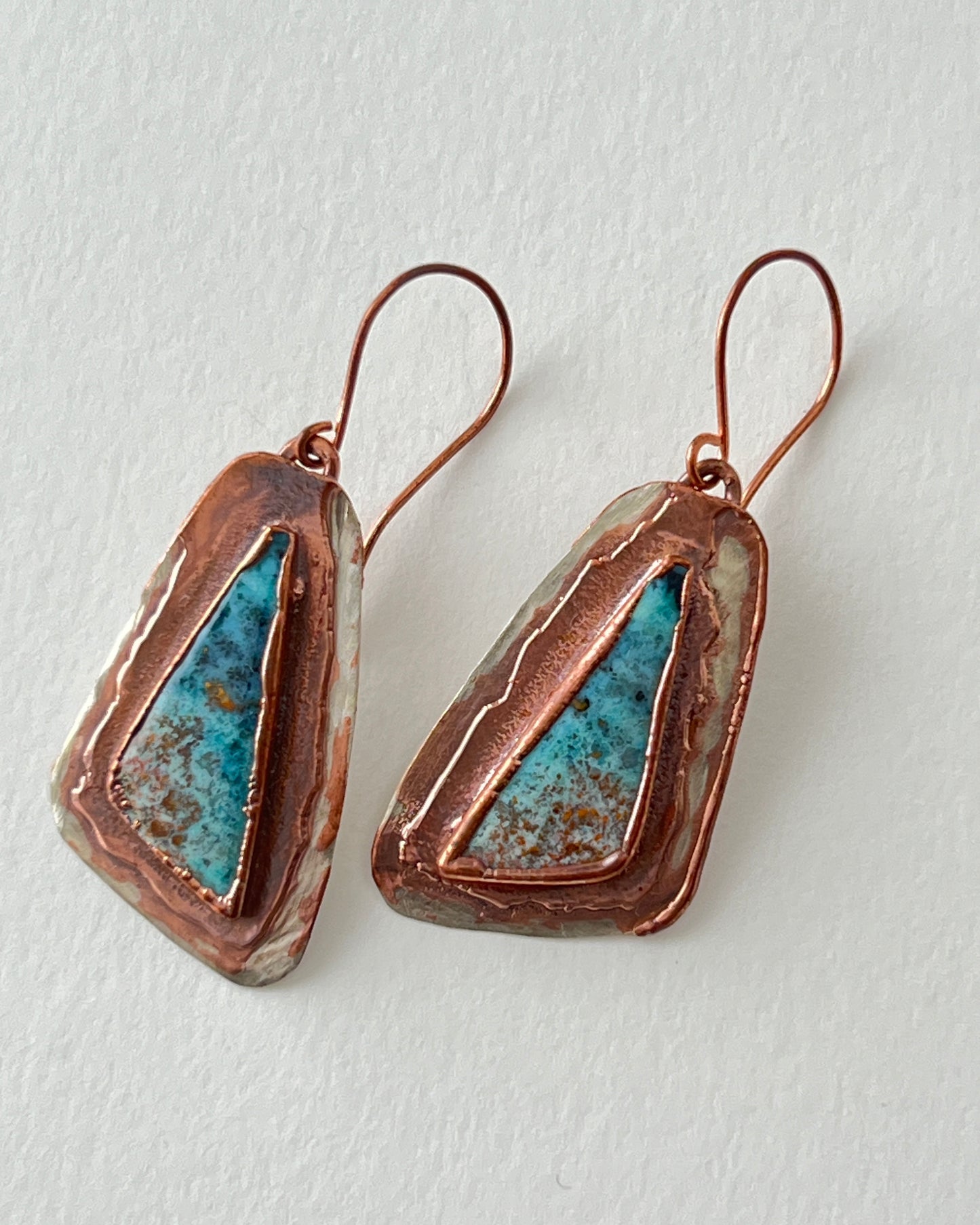 Signature Wood Opal Earrings in Silver and Copper