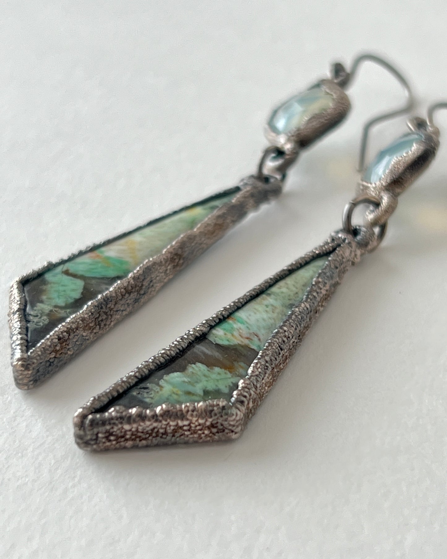 Opal Wood Earrings in Silver with Chalcedony