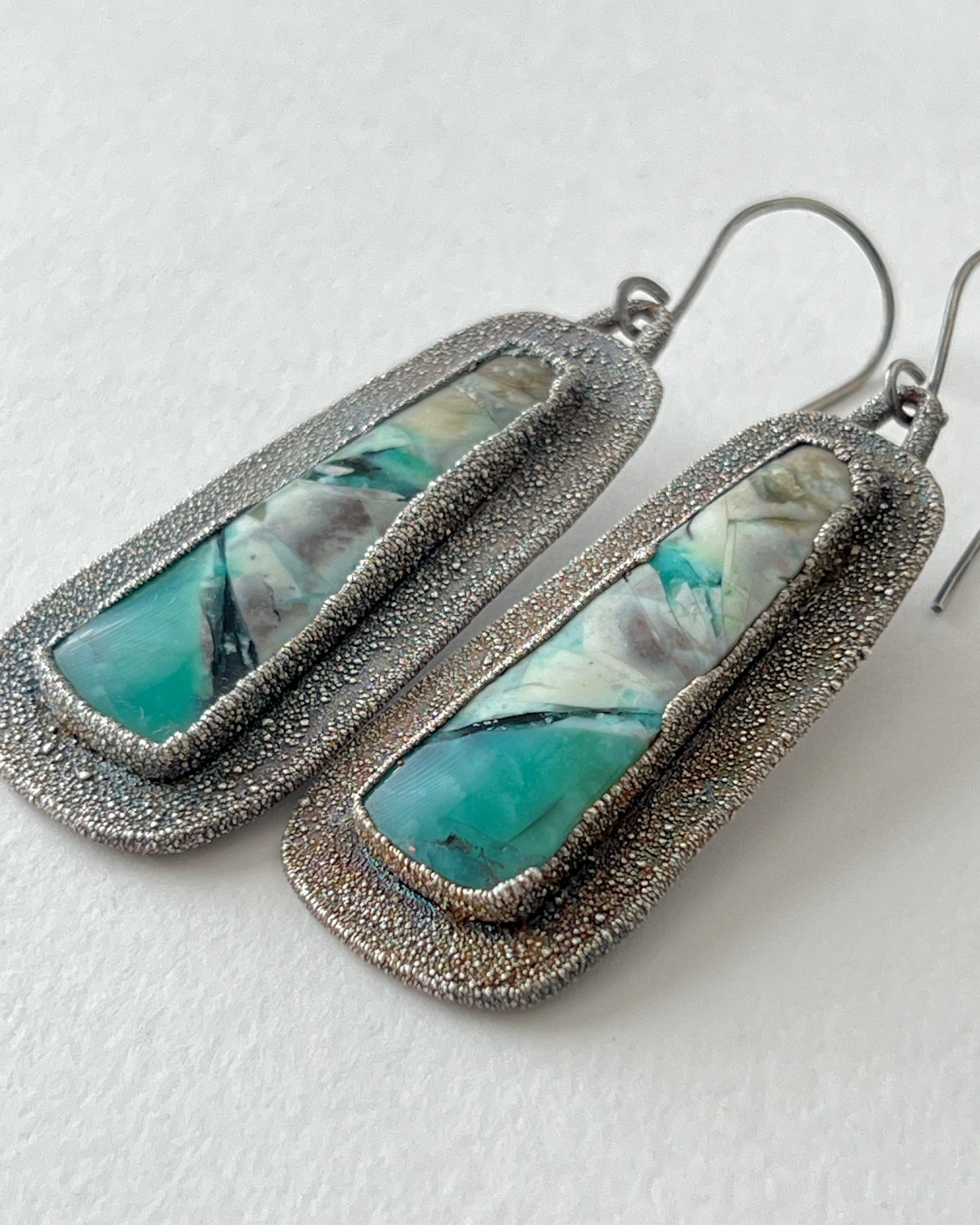Turquoise Wood Opal Earrings in Silver